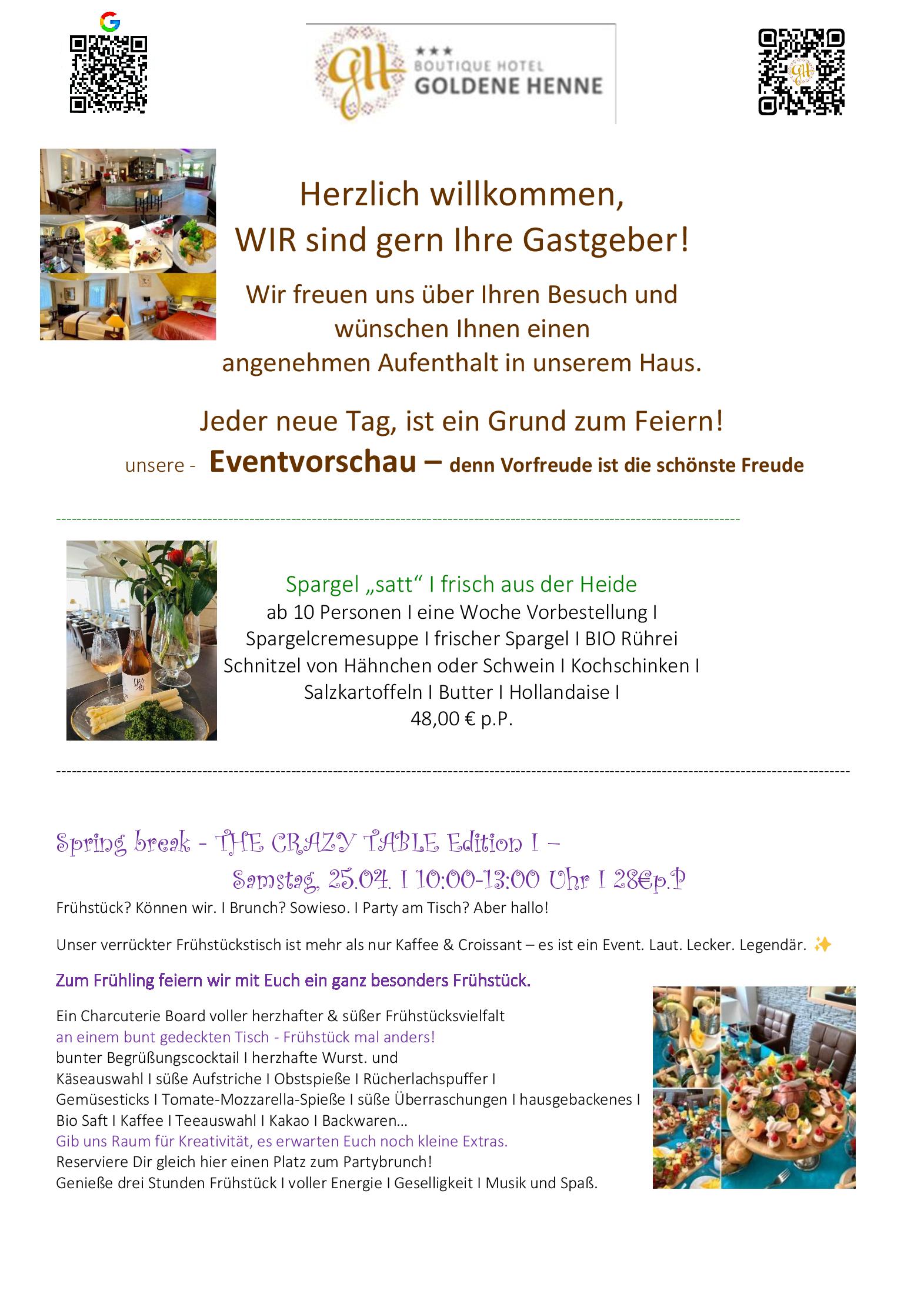 Speisekarte Boutique Hotel Goldene Henne in Wolfsburg, Seite 1