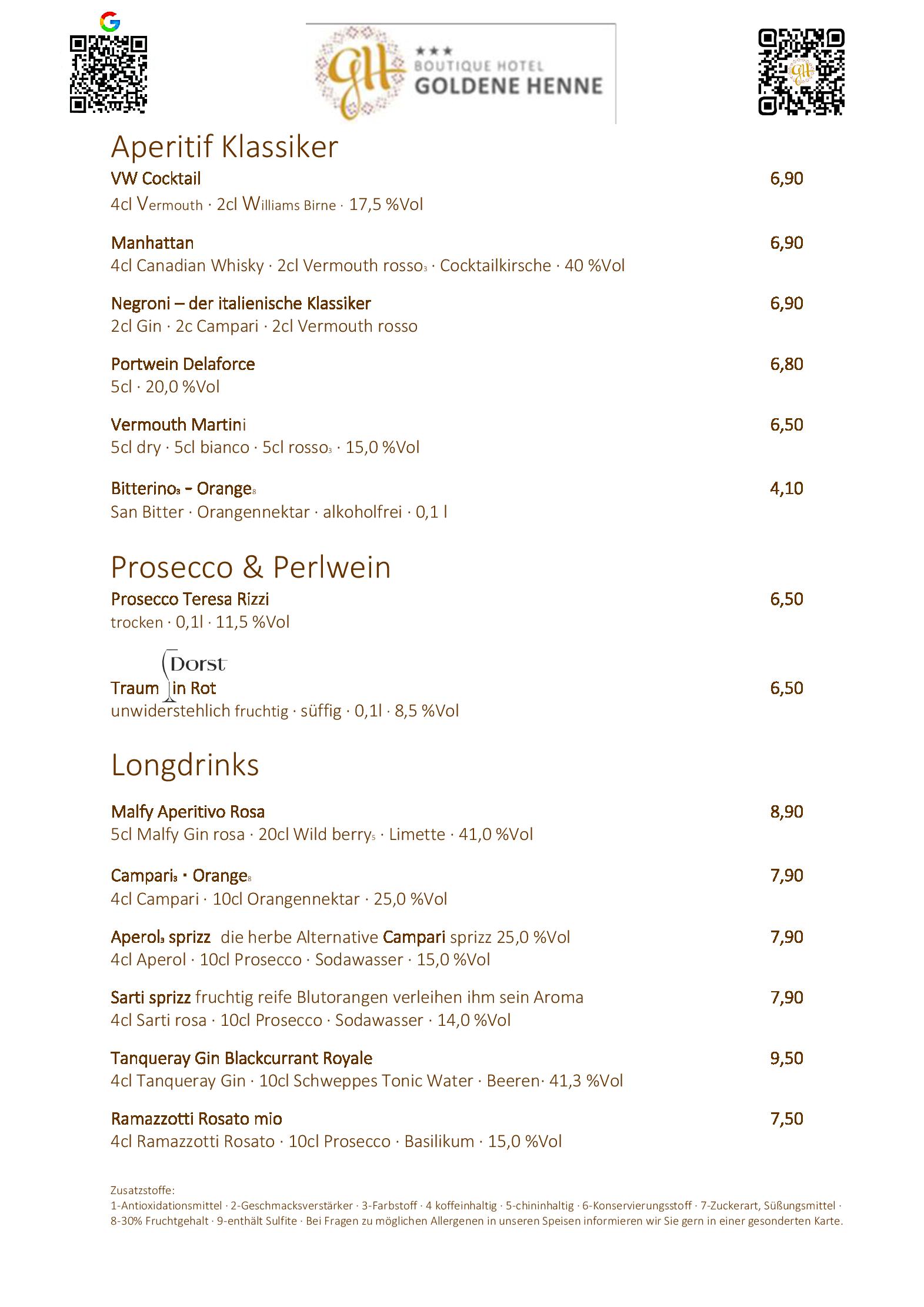 Speisekarte Boutique Hotel Goldene Henne in Wolfsburg, Seite 2