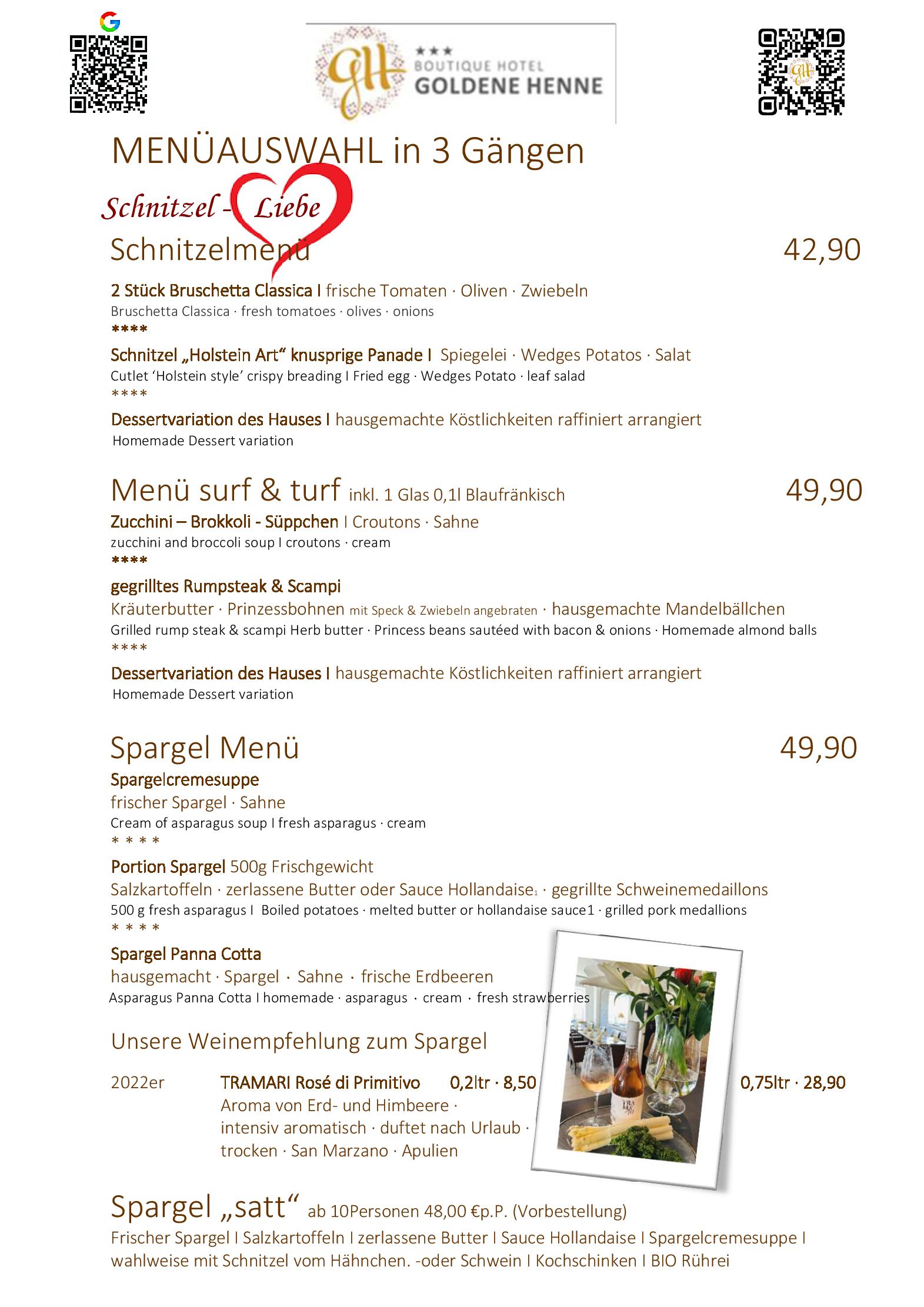 Speisekarte Boutique Hotel Goldene Henne in Wolfsburg, Seite 3
