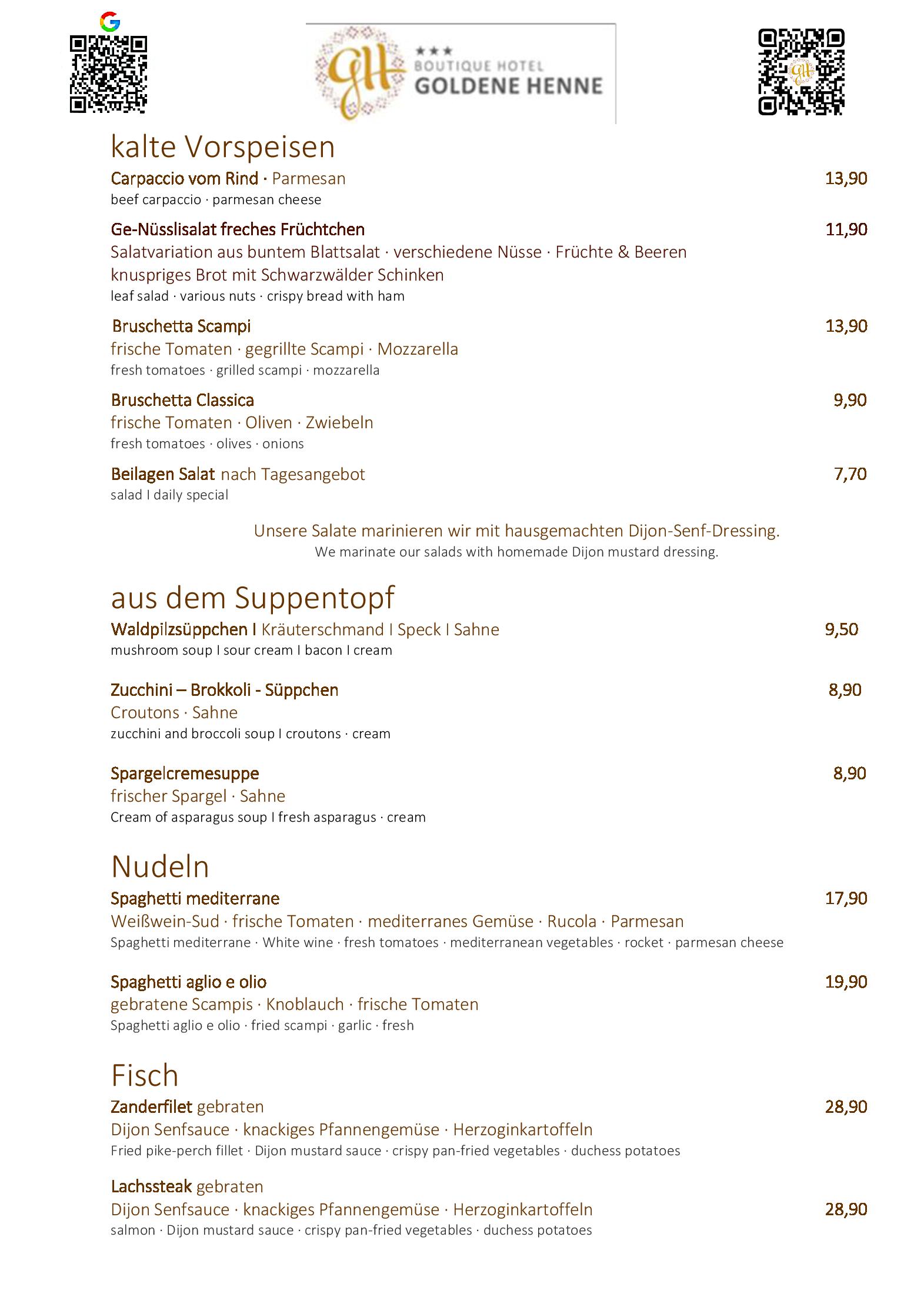 Speisekarte Boutique Hotel Goldene Henne in Wolfsburg, Seite 4