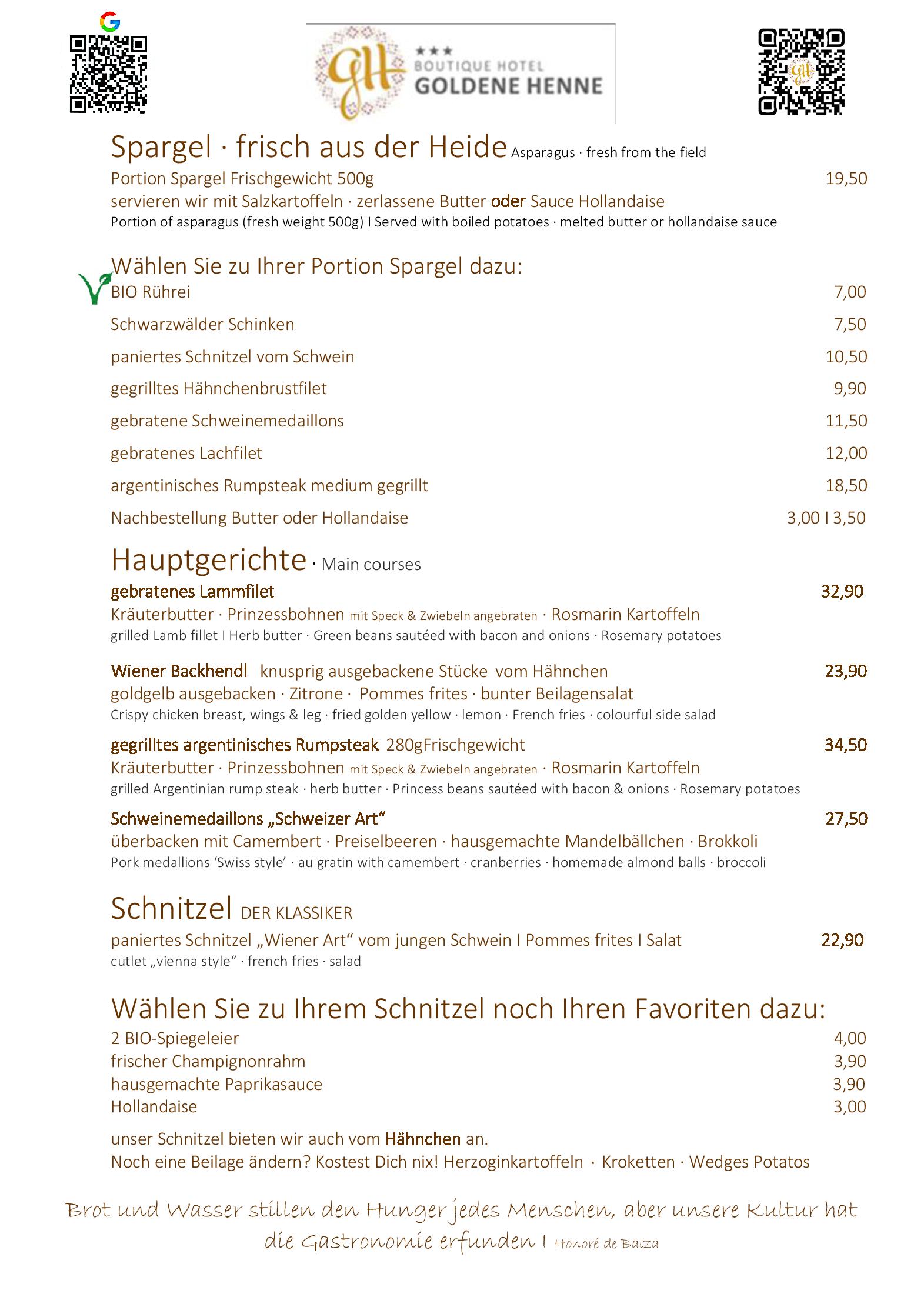 Speisekarte Boutique Hotel Goldene Henne in Wolfsburg, Seite 5