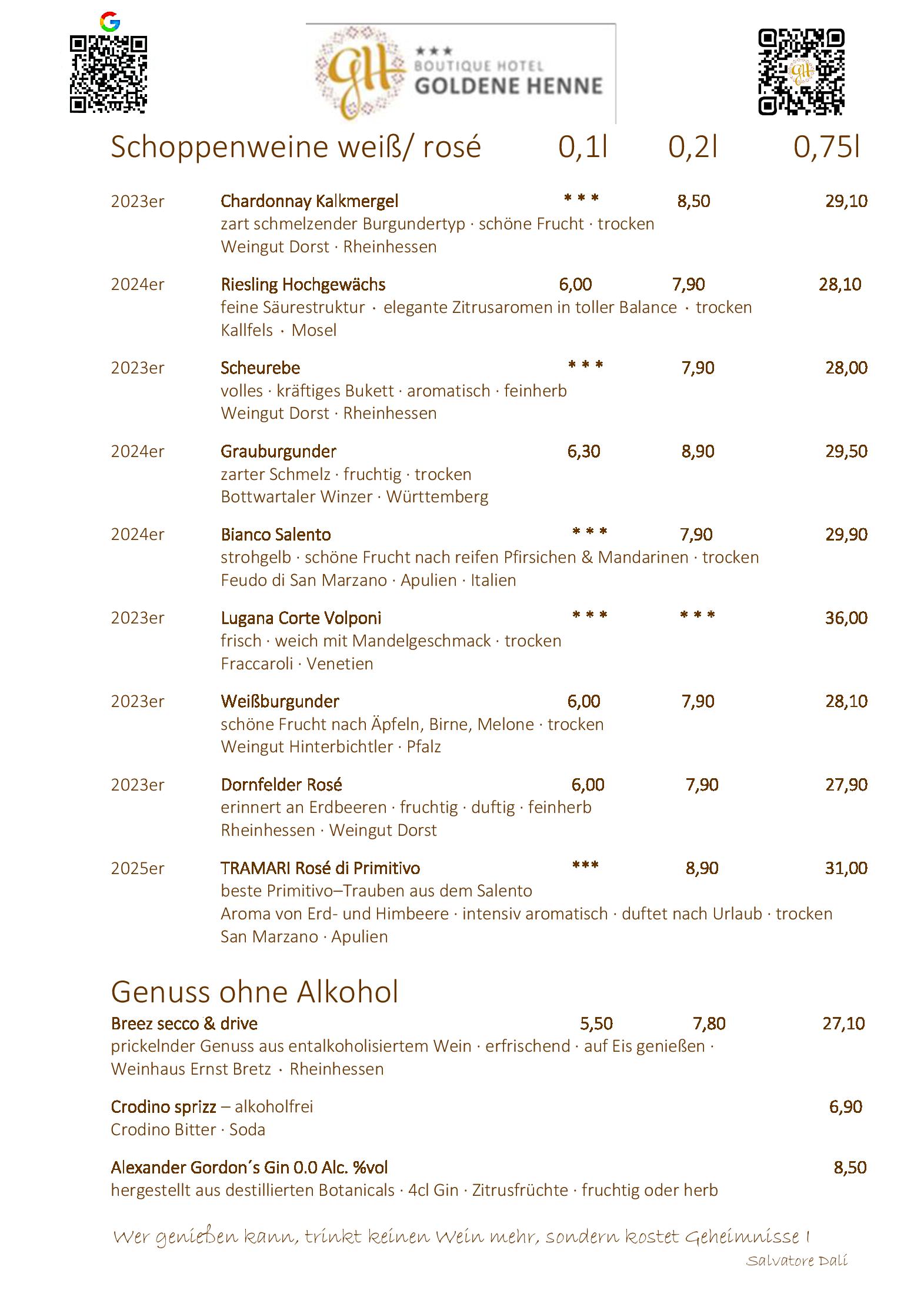 Speisekarte Boutique Hotel Goldene Henne in Wolfsburg, Seite 6
