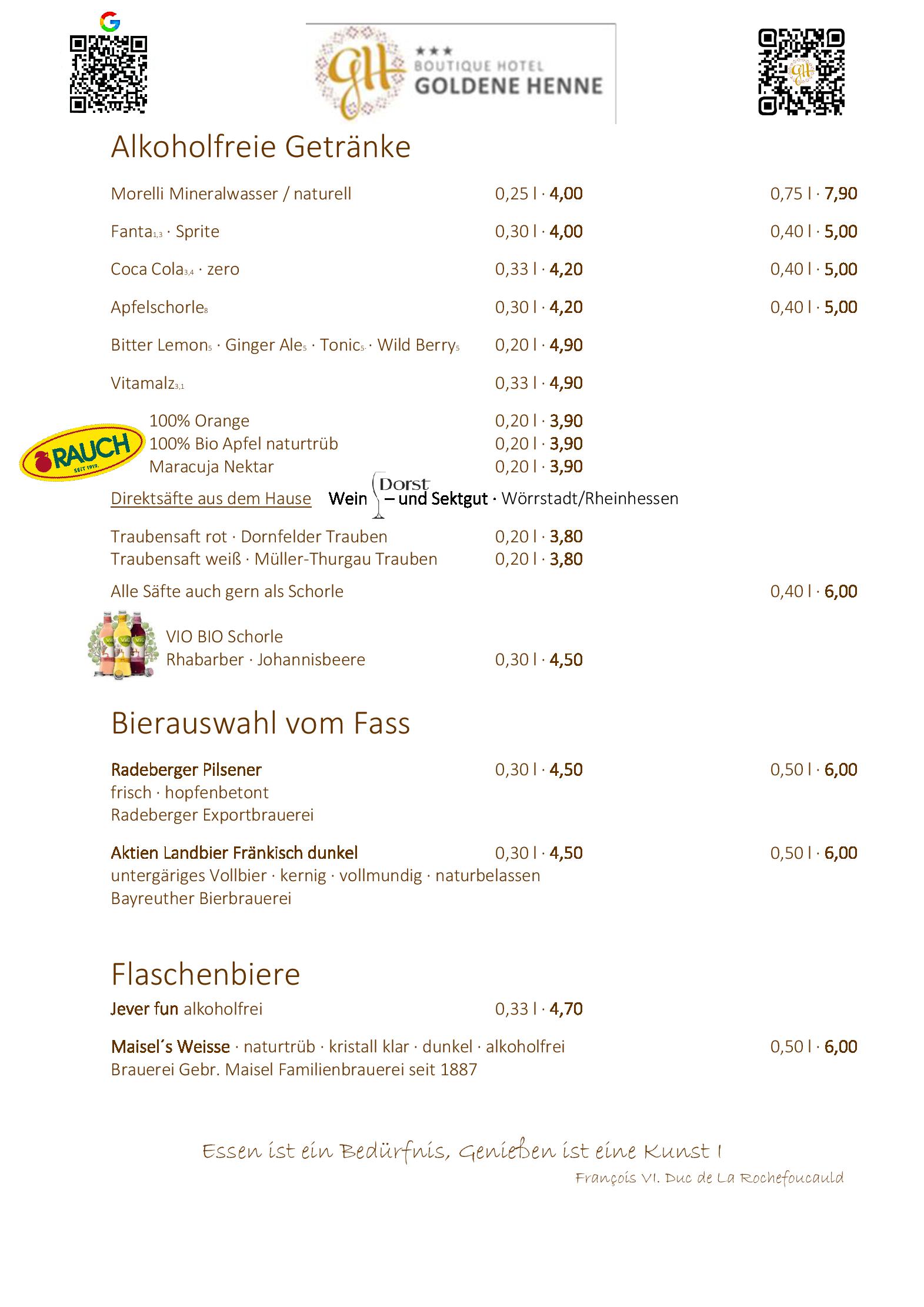 Speisekarte Boutique Hotel Goldene Henne in Wolfsburg, Seite 8