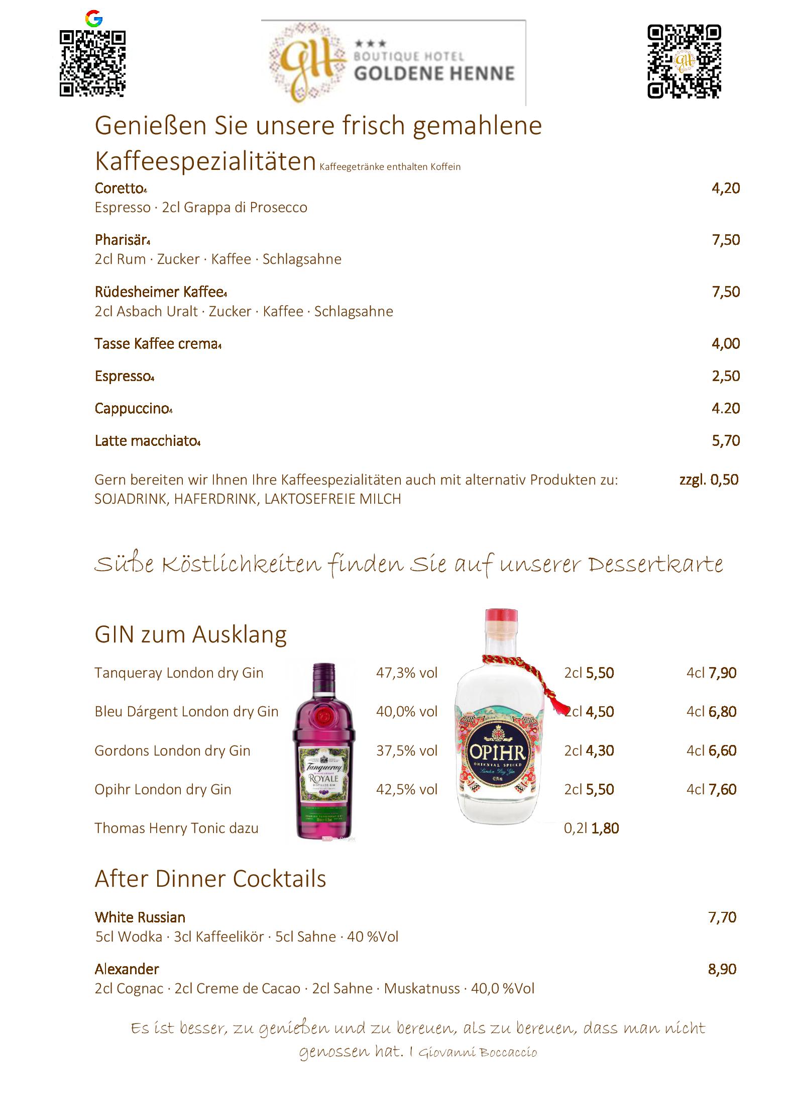 Speisekarte Boutique Hotel Goldene Henne in Wolfsburg, Seite 9