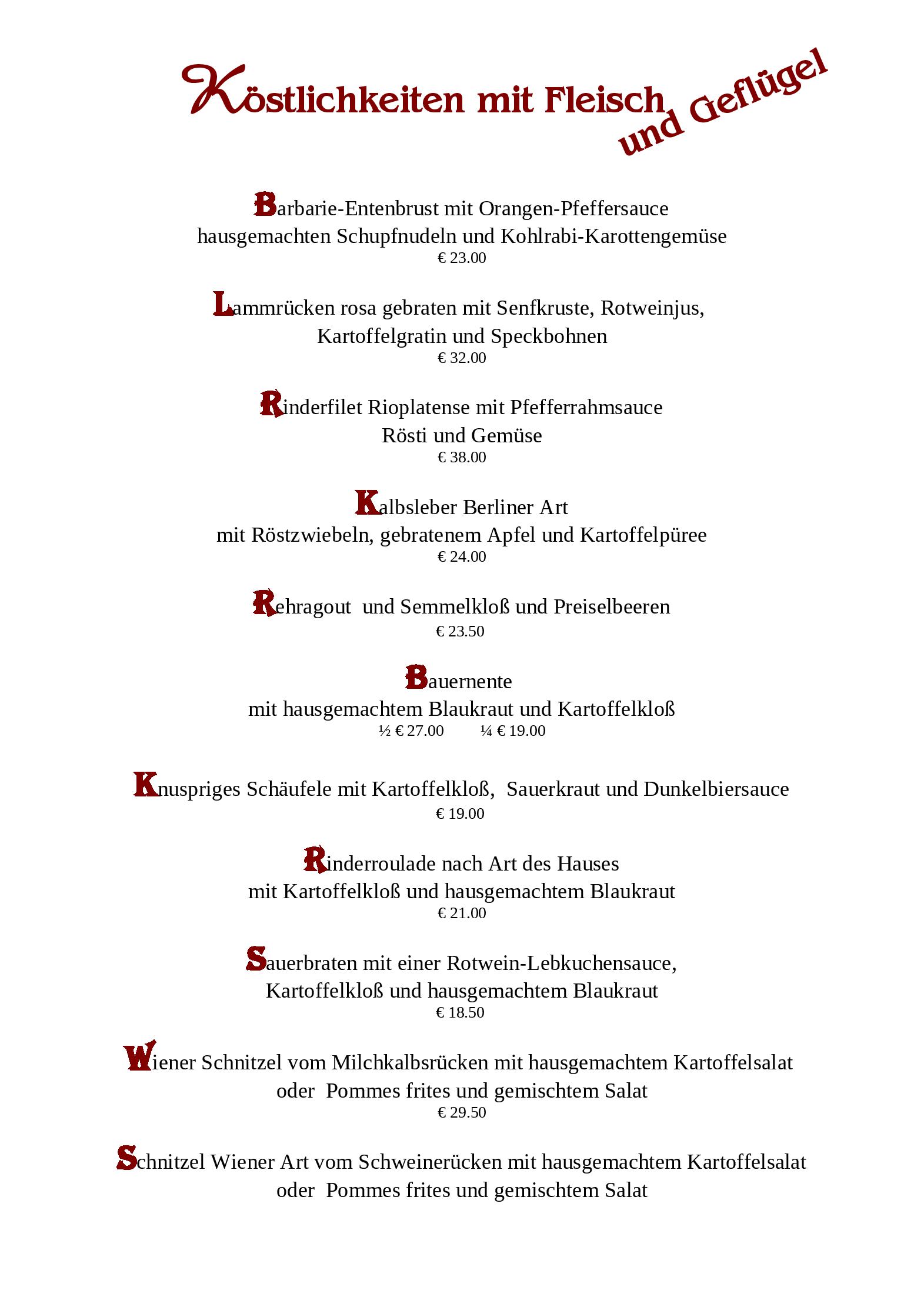 Speisekarte Gasthof Bammes in Nürnberg, Seite 2
