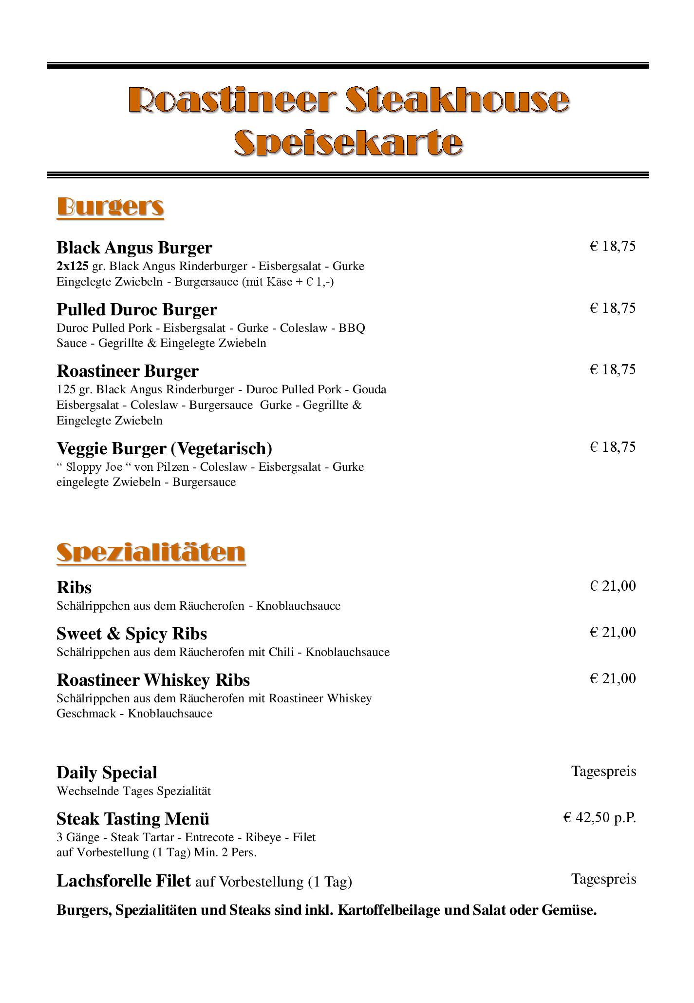 Speisekarte Roastineer Steakhouse in Battenberg (Eder), Seite 2