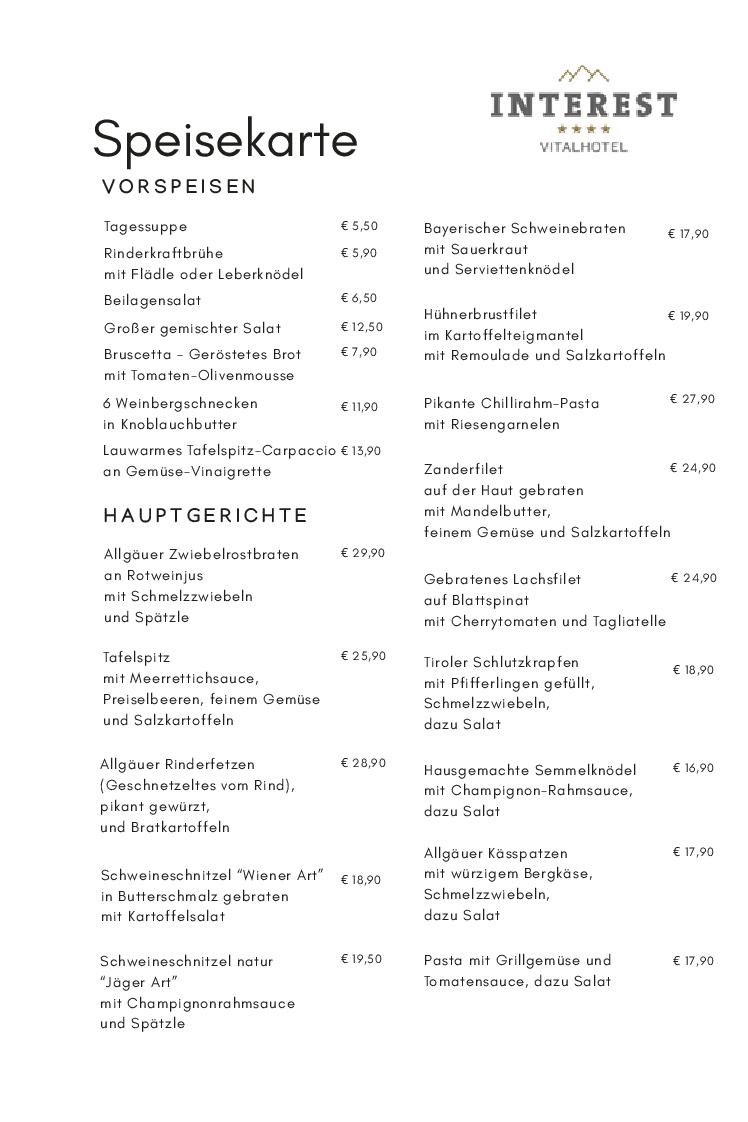 Speisekarte Beim Schweitzer Restaurant in Oberstaufen, Seite 1