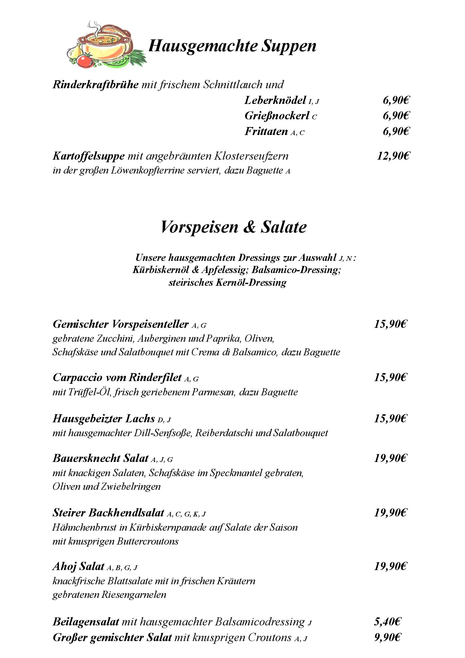 Speisekarte Perlacher Hof in München, Seite 1