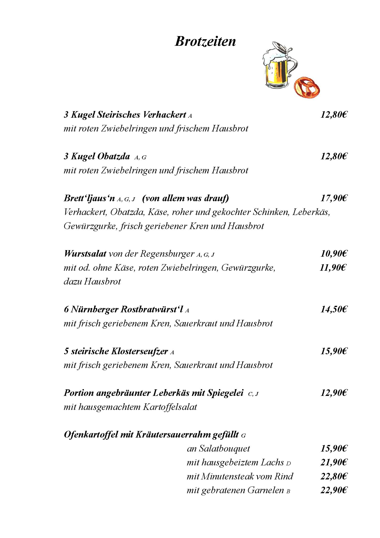 Speisekarte Perlacher Hof in München, Seite 2