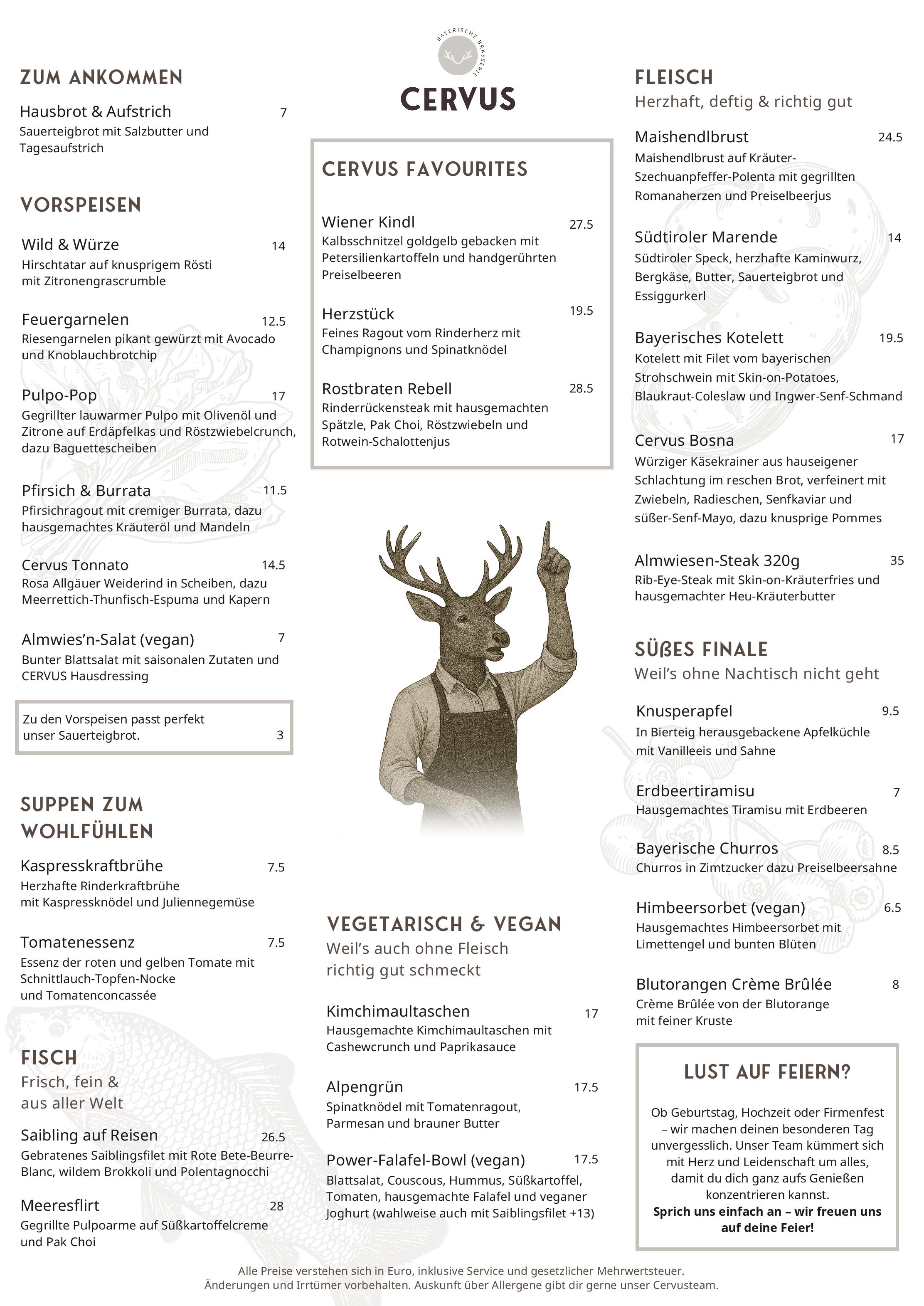 Speisekarte Restaurant Cervus - Bayerische Brasserie in Königsbrunn, Seite 3