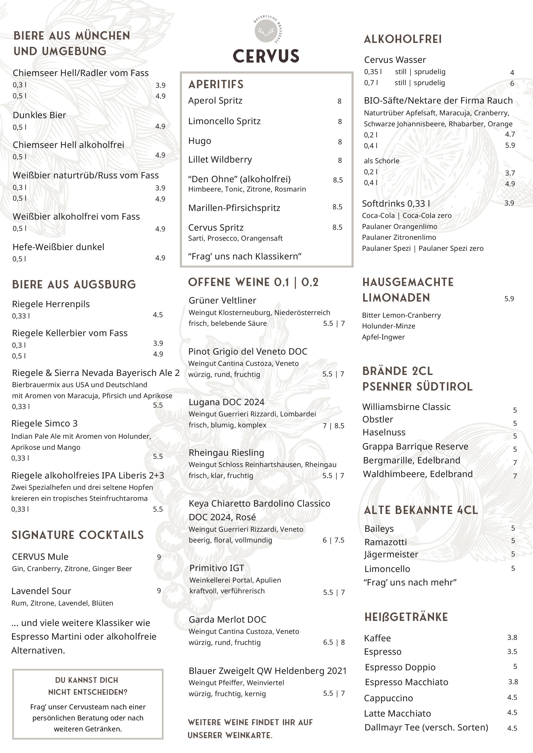 Speisekarte Restaurant Cervus - Bayerische Brasserie in Königsbrunn, Seite 8