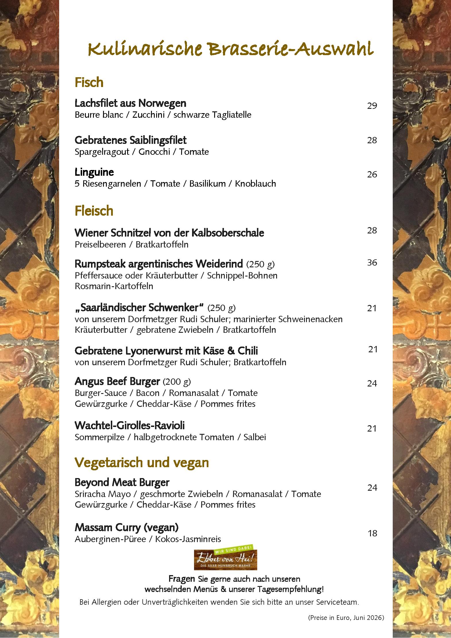 Speisekarte Brasserie Parkhotel Weiskirchen in Weiskirchen, Seite 2