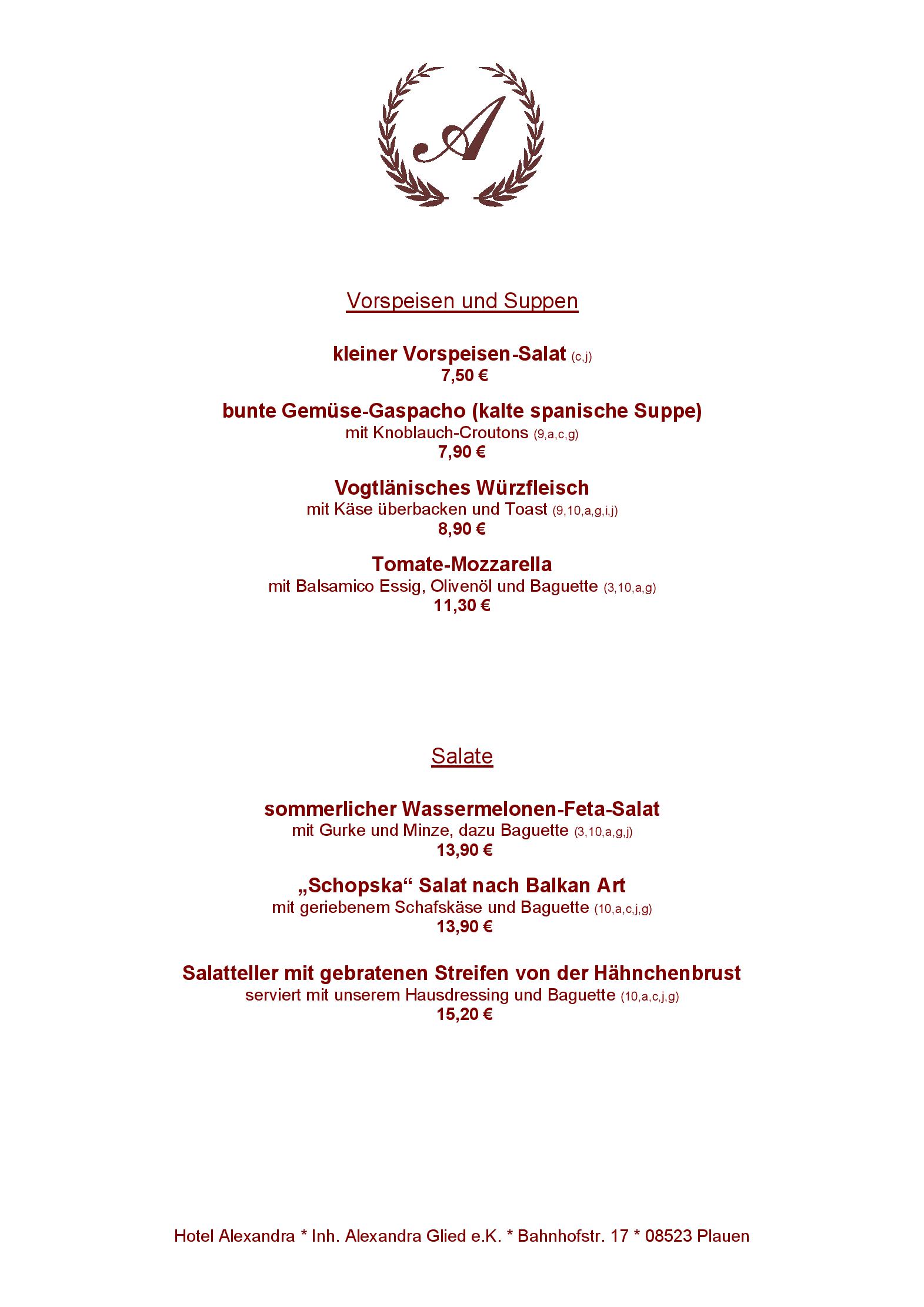 Speisekarte Restaurant Royal in Plauen, Seite 1