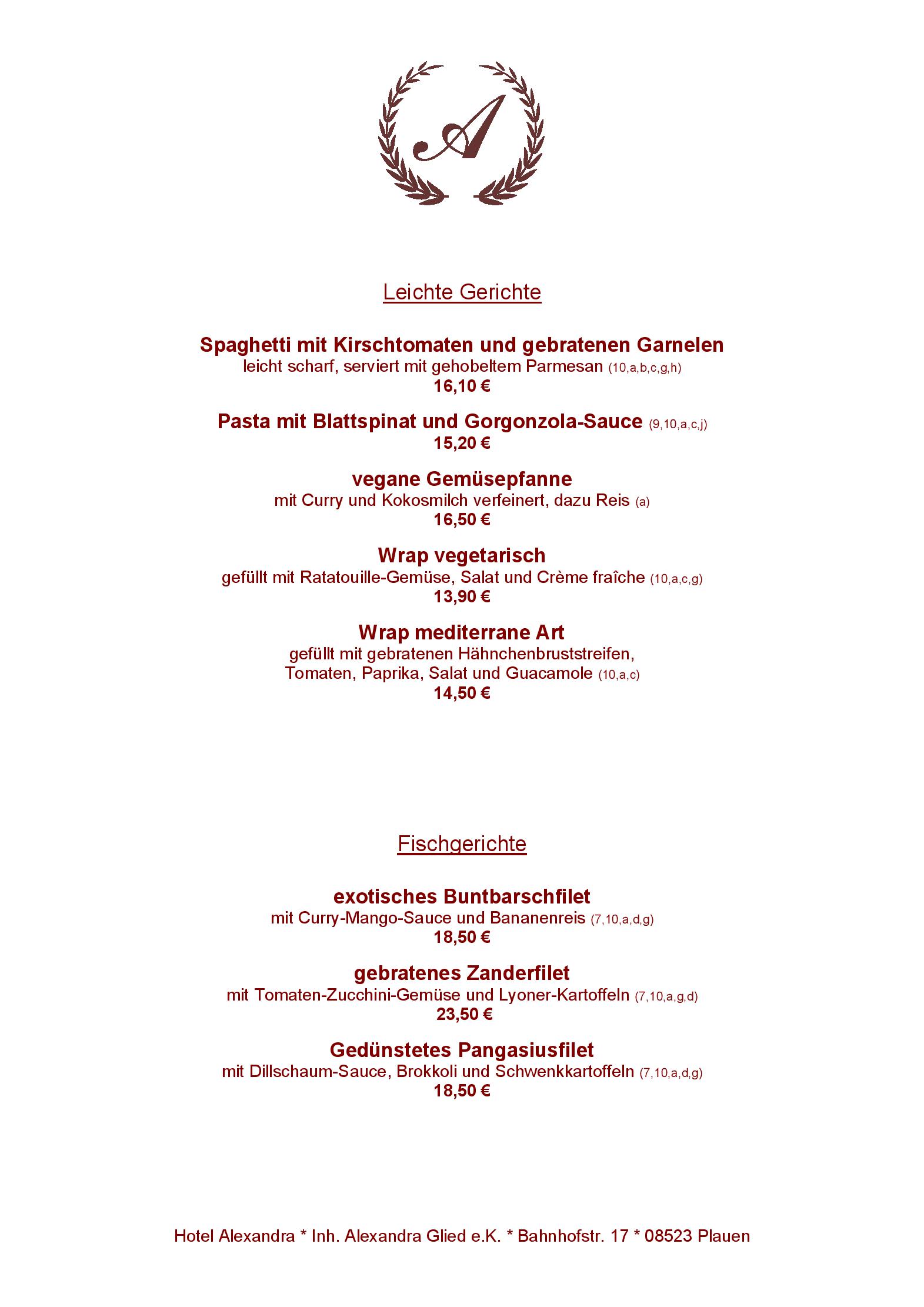 Speisekarte Restaurant Royal in Plauen, Seite 2
