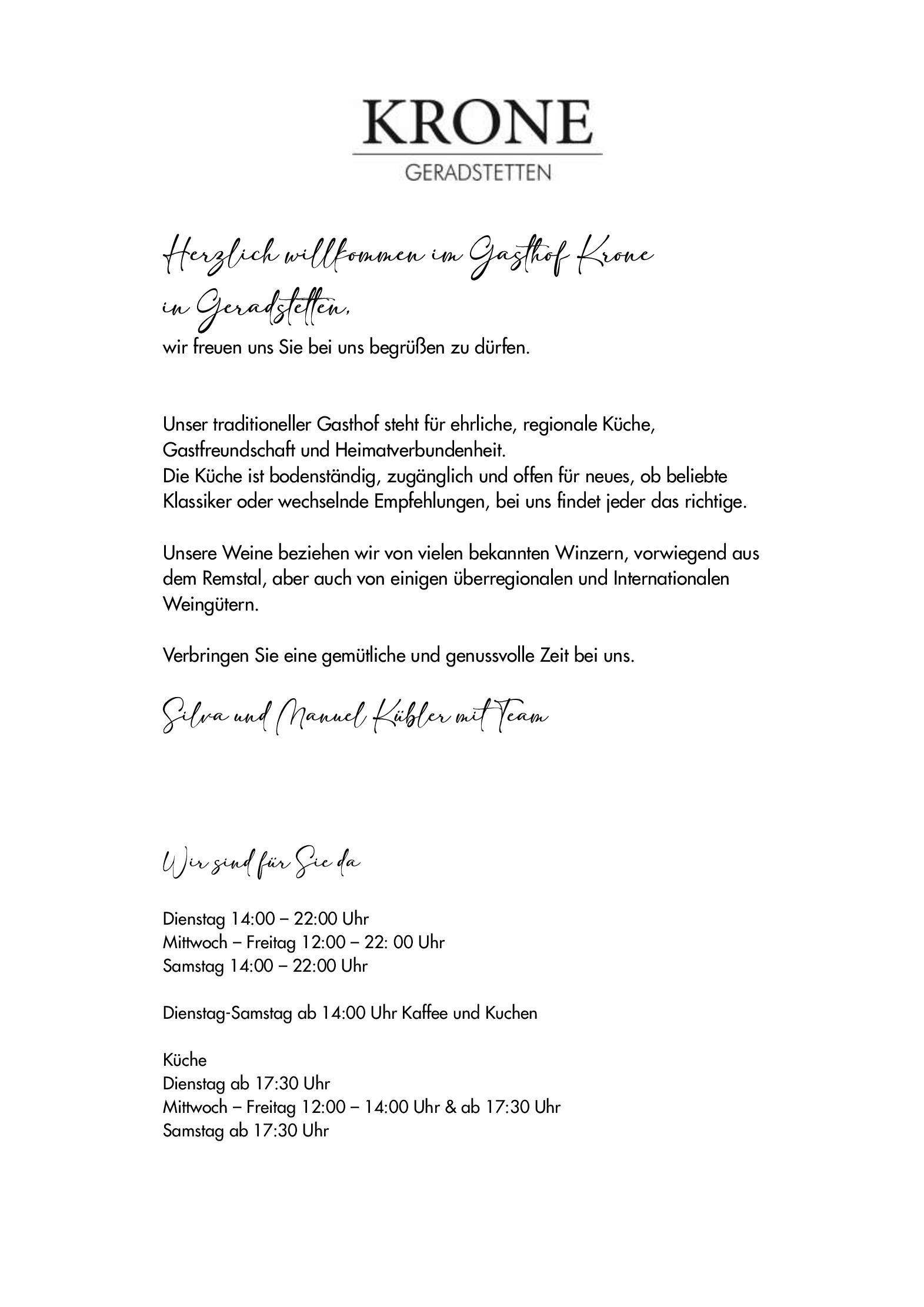Speisekarte Krone Geradstetten in Remshalden, Seite 8