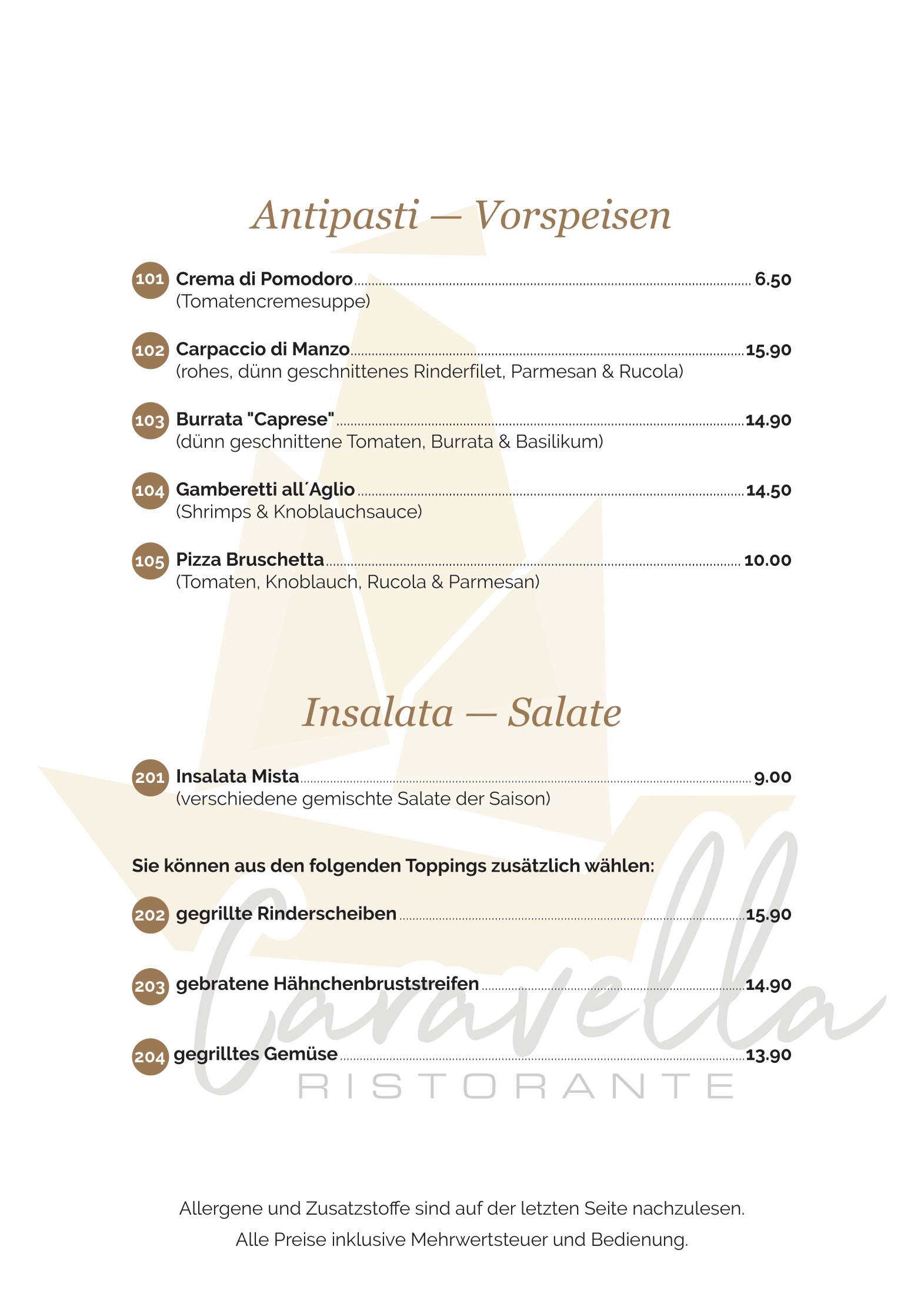 Speisekarte Caravella in Mayen, Seite 1