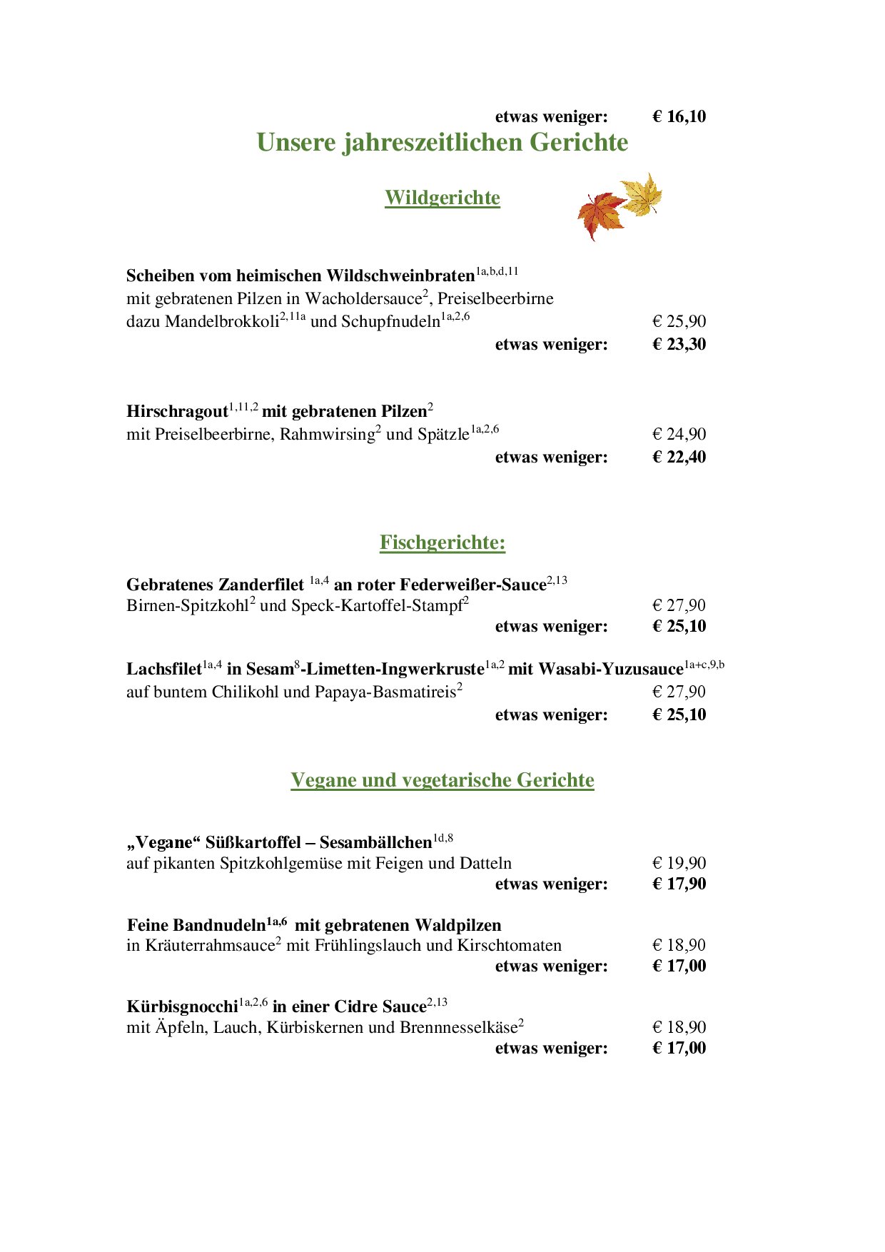 Speisekarte Waldhotel Schäferberg in Espenau bei Kassel, Seite 4