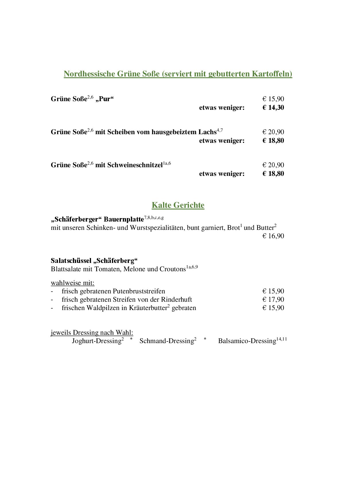 Speisekarte Waldhotel Schäferberg in Espenau bei Kassel, Seite 5