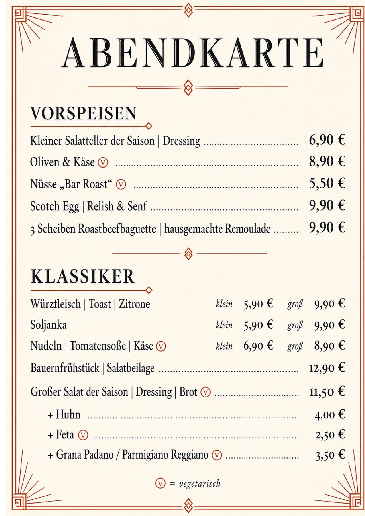 Speisekarte Am Thor in Dresden, Seite 1