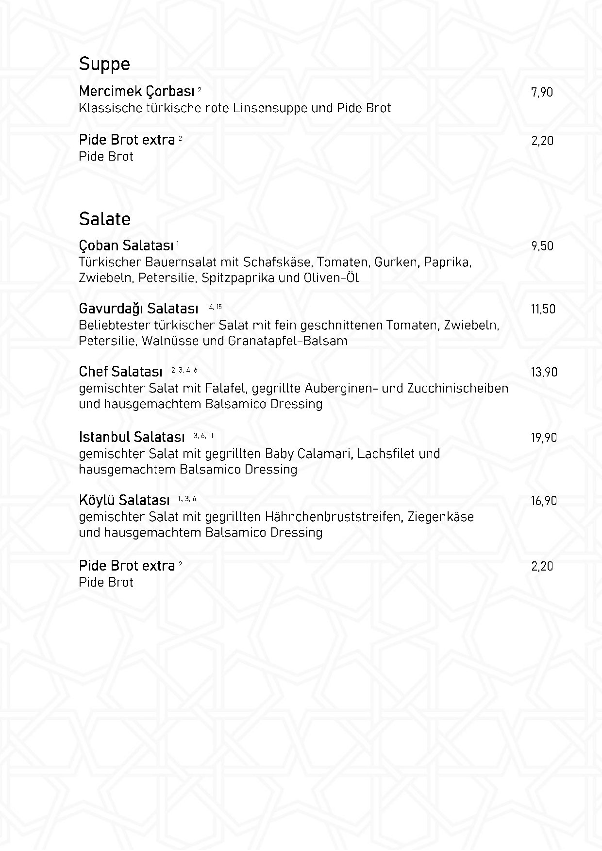 Speisekarte Ali Bey Restaurant in München, Seite 1