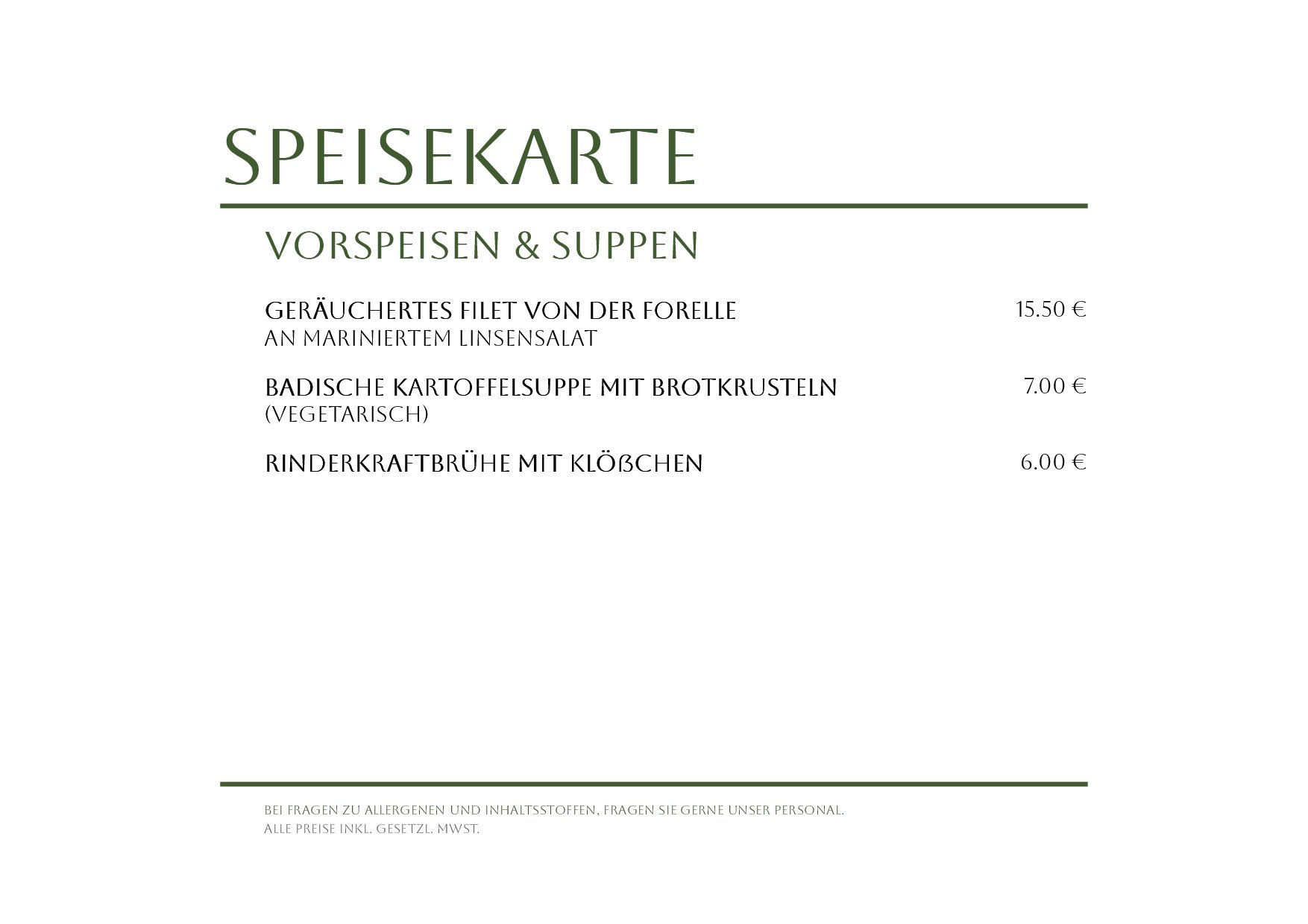 Speisekarte Gasthof Hotel Brend in Furtwangen, Seite 1