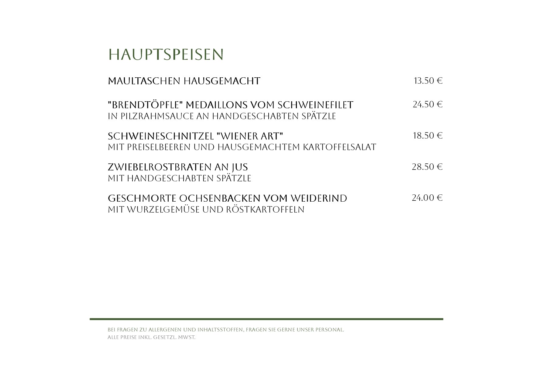 Speisekarte Gasthof Hotel Brend in Furtwangen, Seite 3