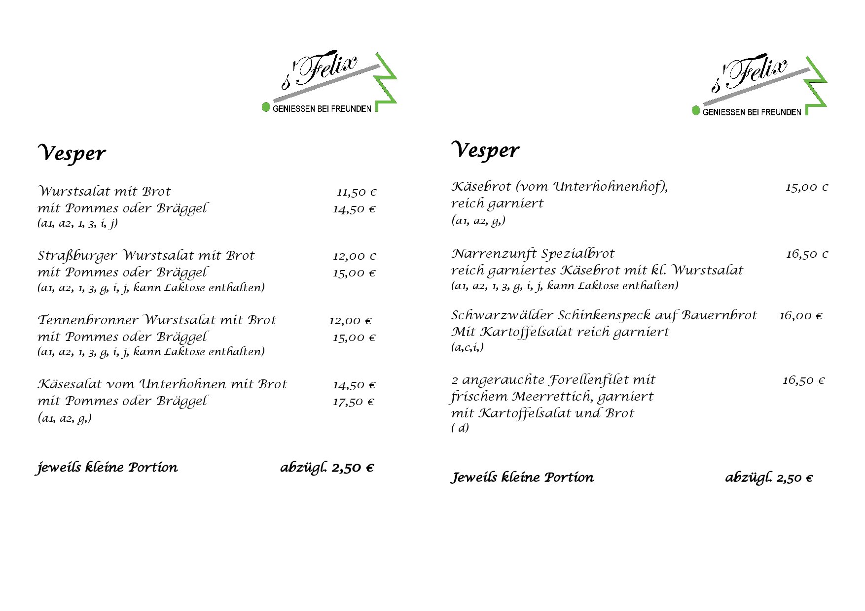 Speisekarte Gasthaus s`Felix in Triberg, Seite 3