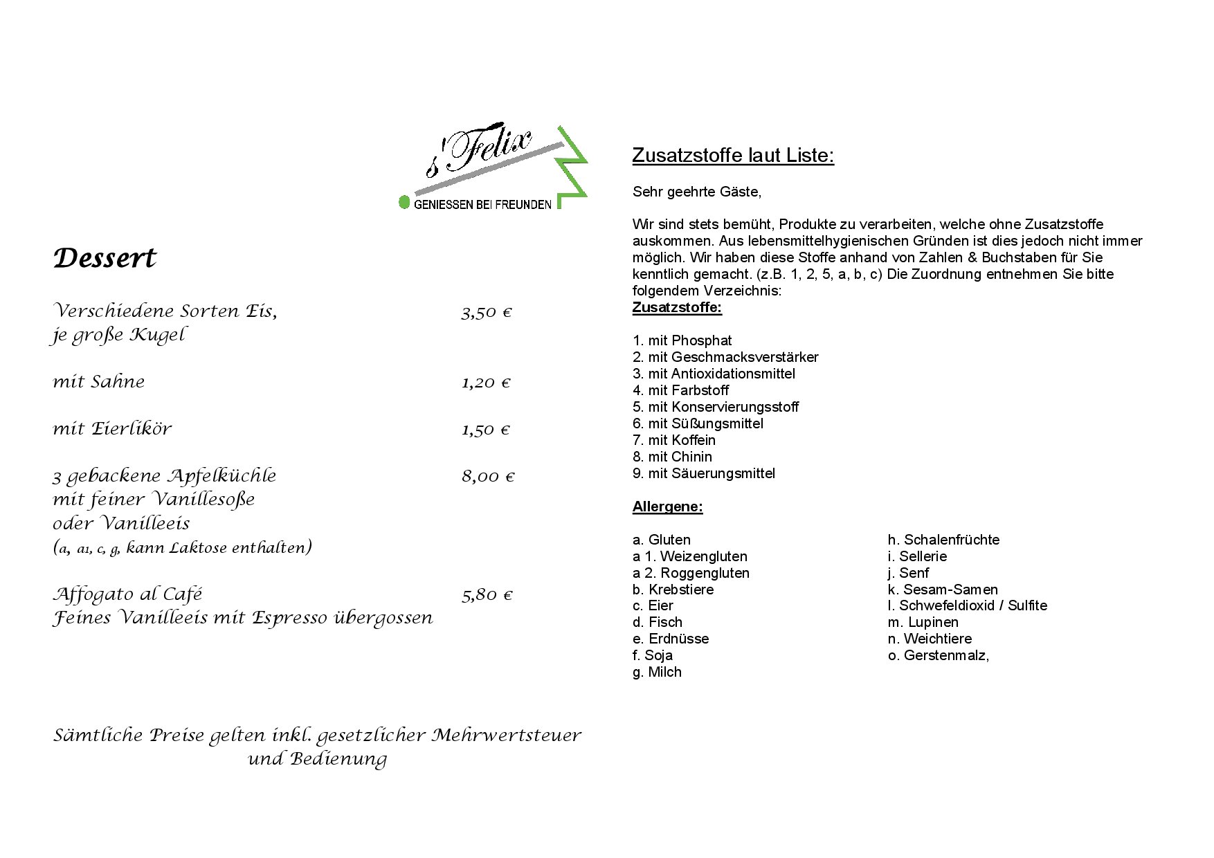 Speisekarte Gasthaus s`Felix in Triberg, Seite 4