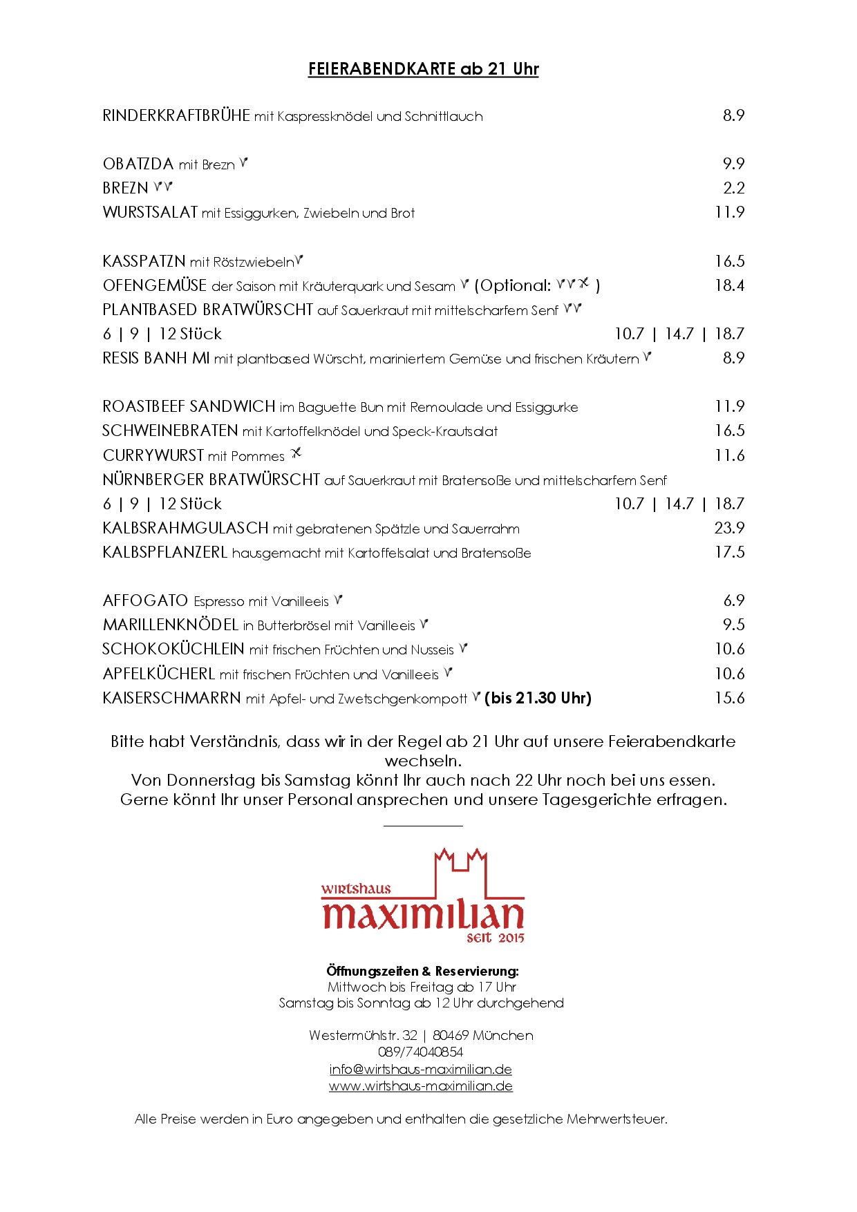 Speisekarte Wirtshaus Maximilian in München, Seite 6