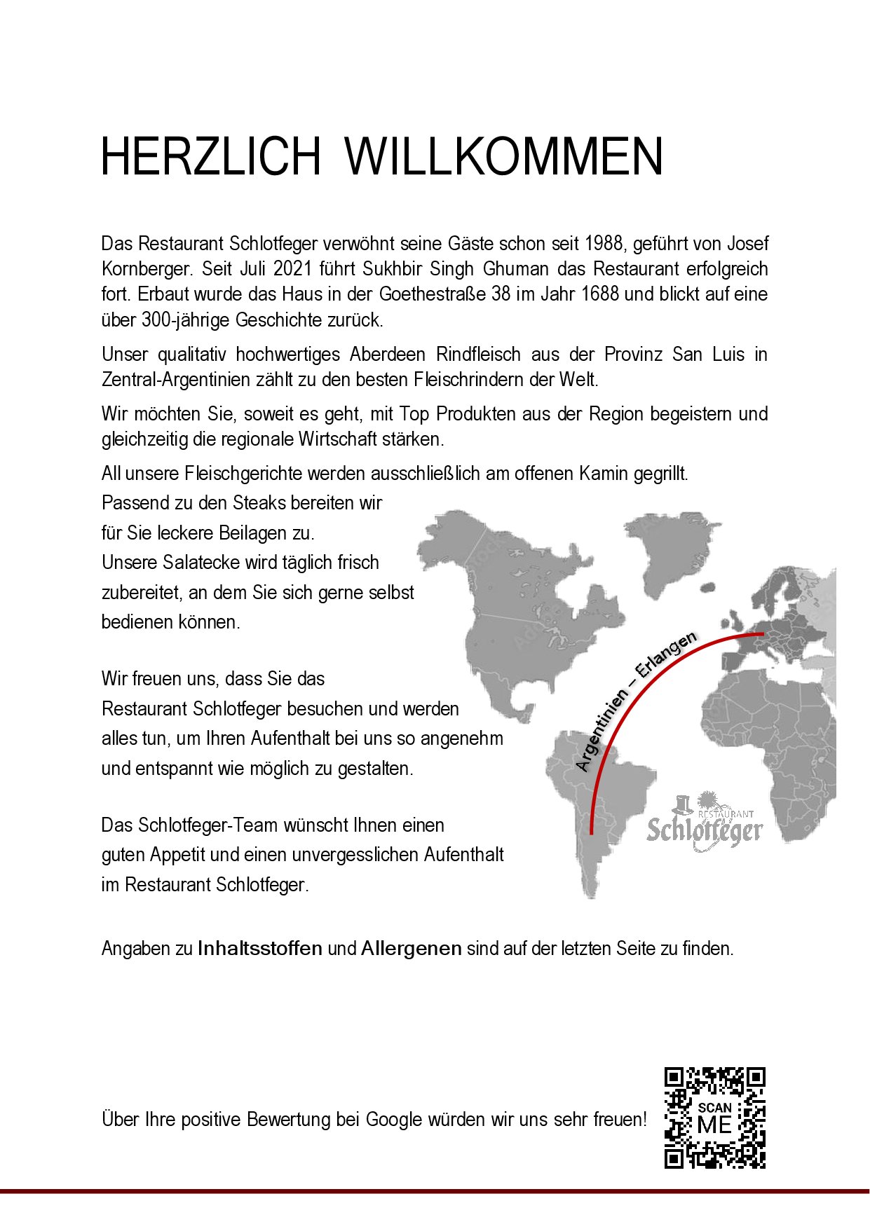 Speisekarte Restaurant Schlotfeger in Erlangen, Seite 1