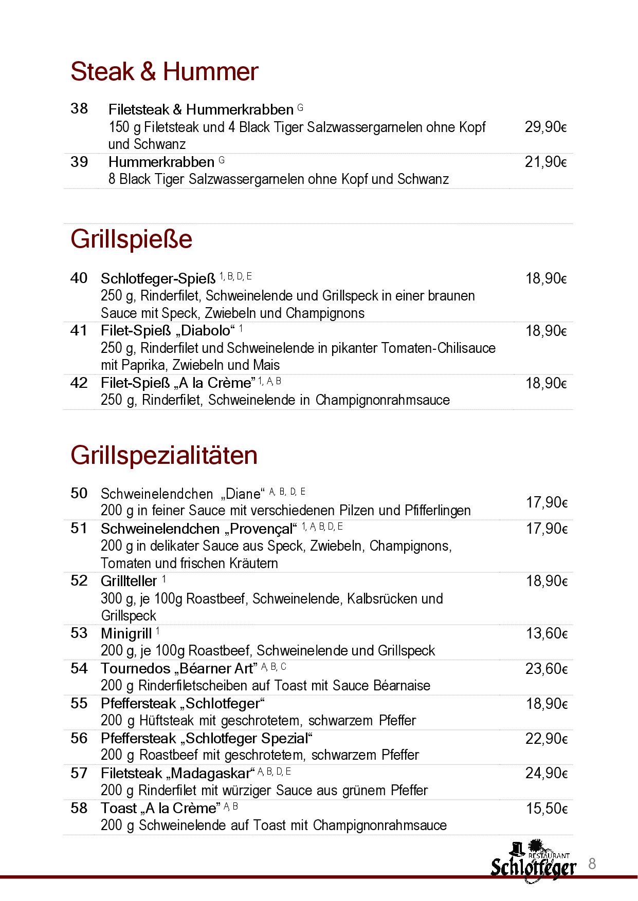 Speisekarte Restaurant Schlotfeger in Erlangen, Seite 10