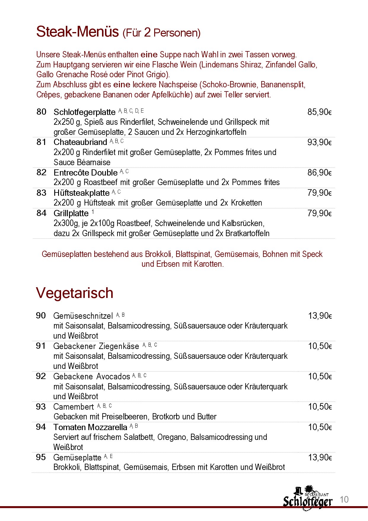 Speisekarte Restaurant Schlotfeger in Erlangen, Seite 12