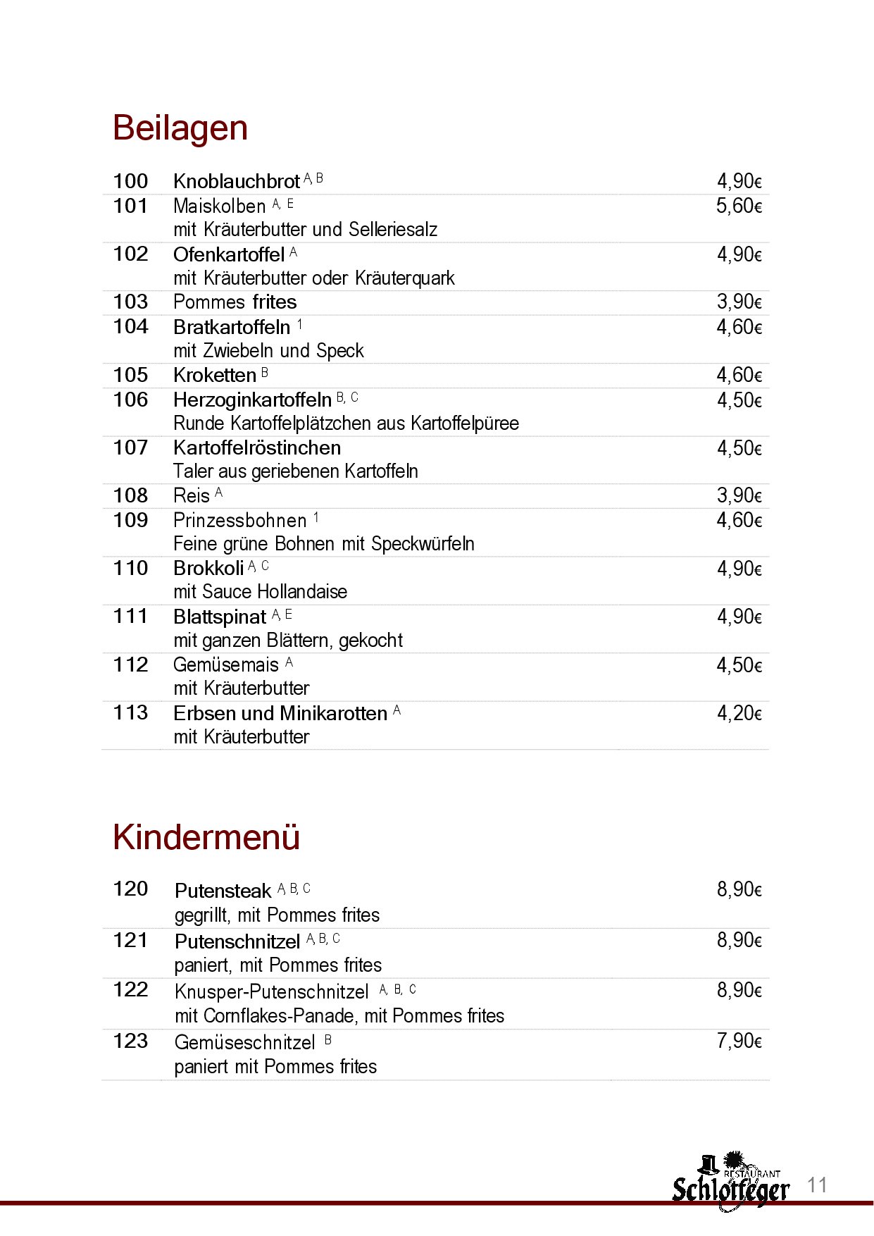 Speisekarte Restaurant Schlotfeger in Erlangen, Seite 13