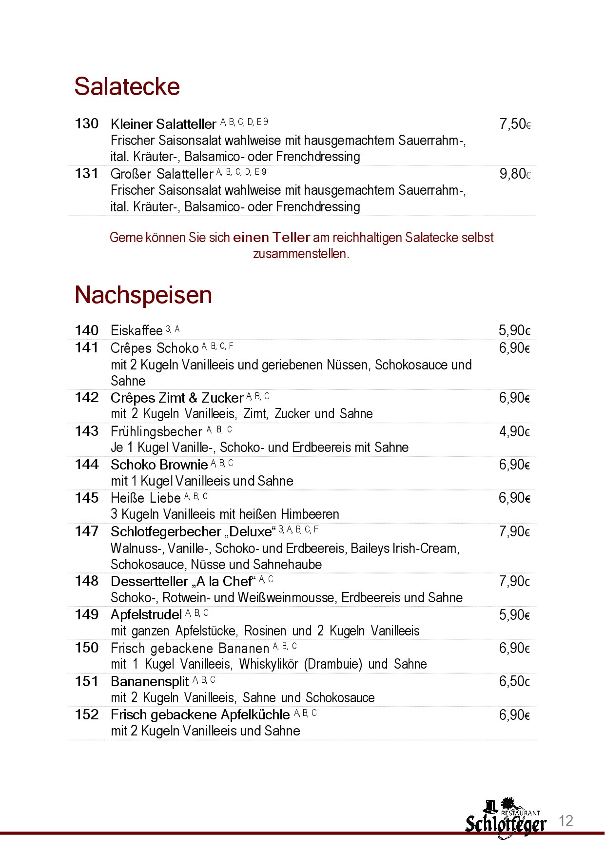 Speisekarte Restaurant Schlotfeger in Erlangen, Seite 14