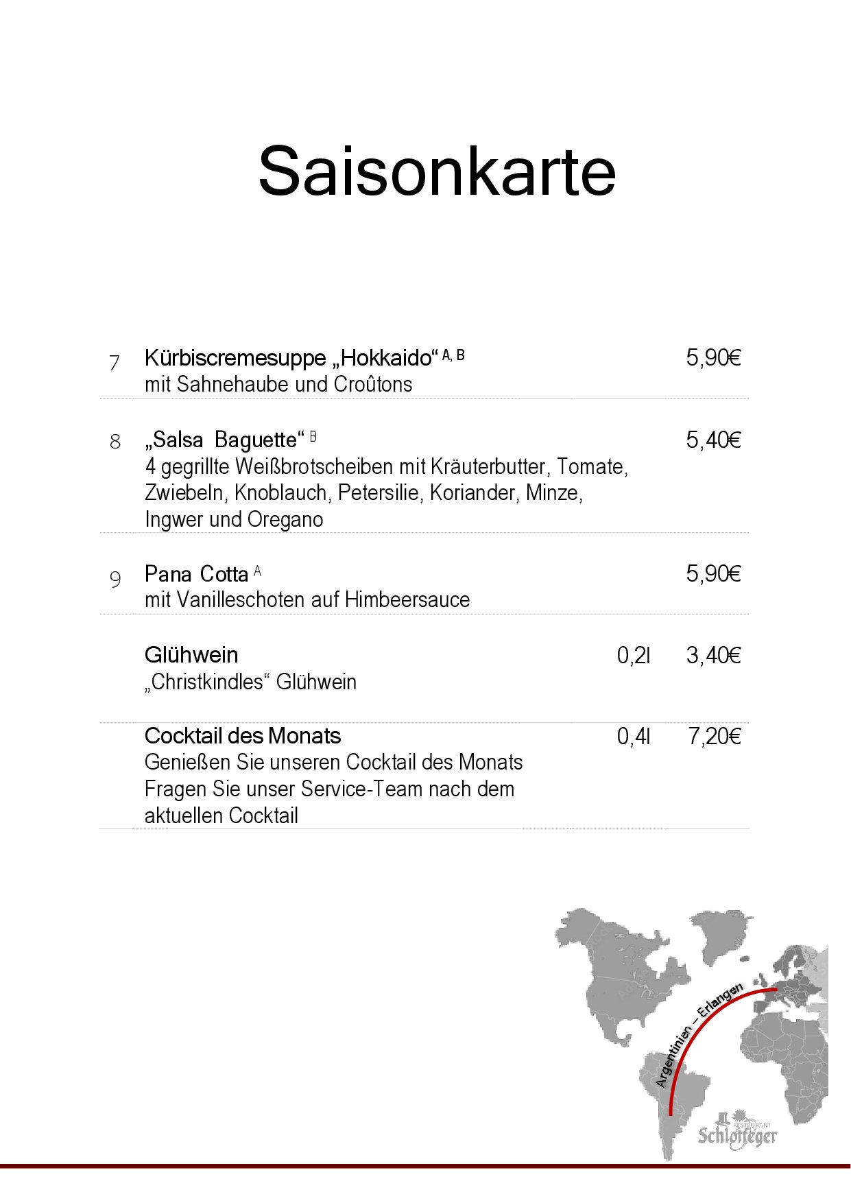 Speisekarte Restaurant Schlotfeger in Erlangen, Seite 3