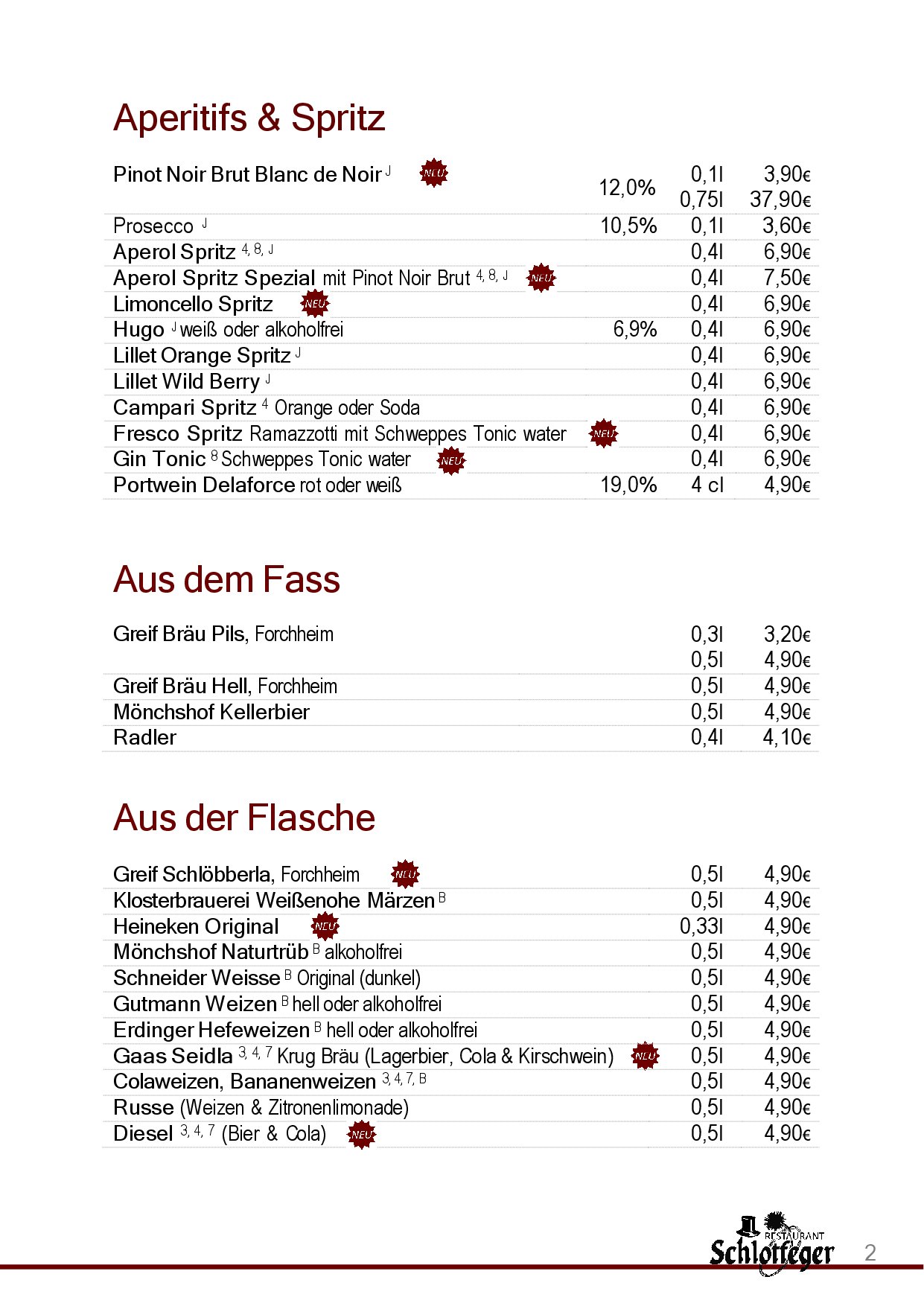 Speisekarte Restaurant Schlotfeger in Erlangen, Seite 4