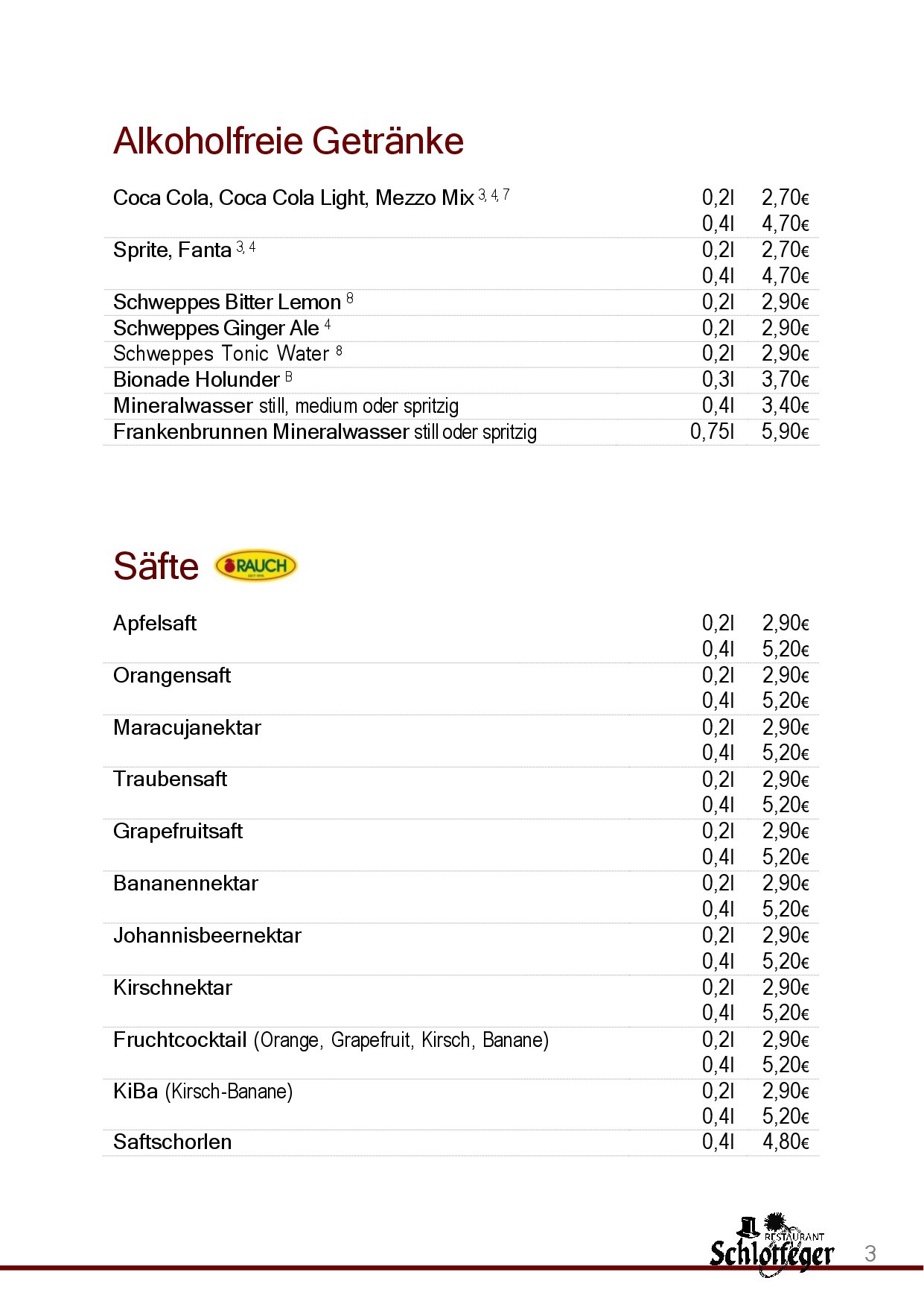 Speisekarte Restaurant Schlotfeger in Erlangen, Seite 5
