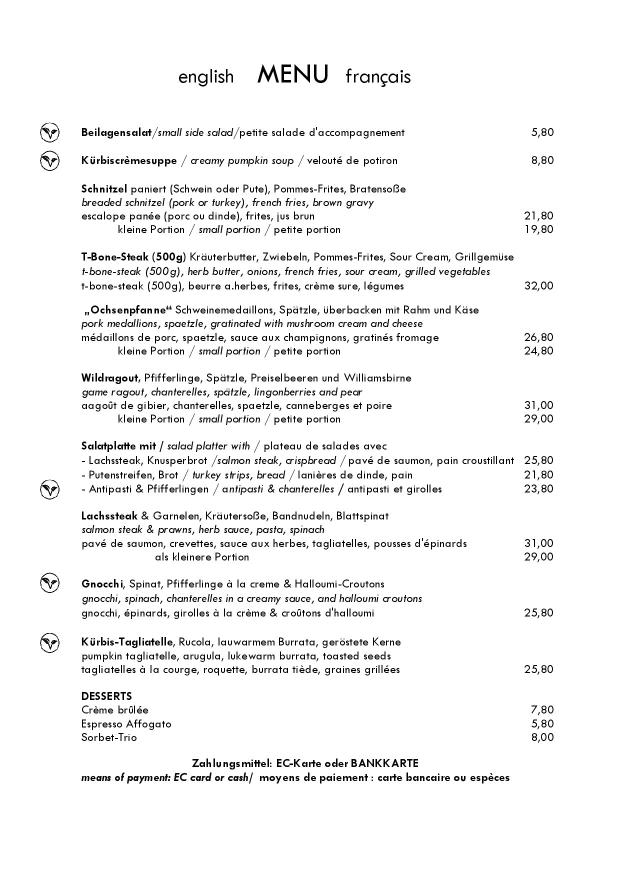 Speisekarte Hotel-Restaurant zum Ochsen in Schallstadt, Seite 21