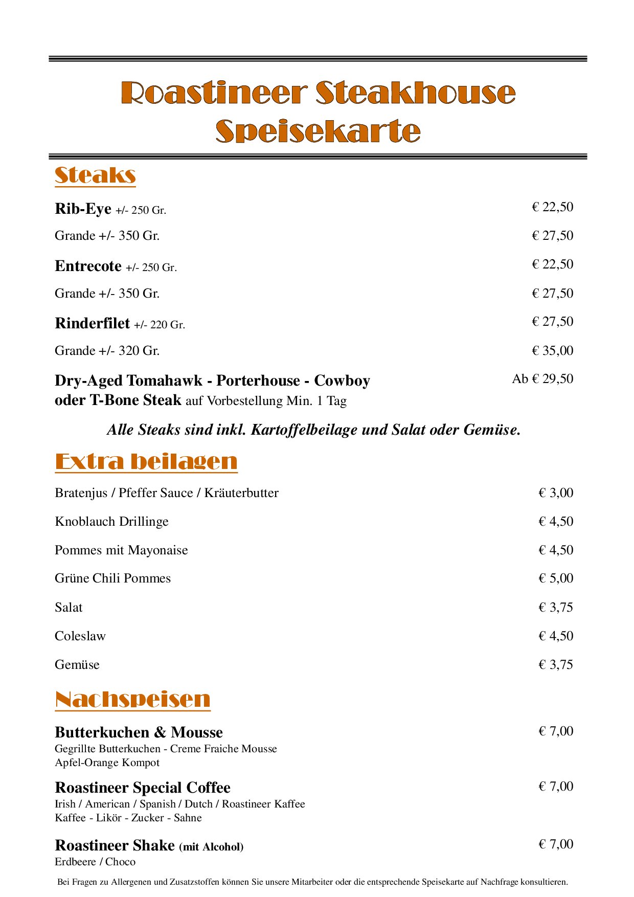 Speisekarte Roastineer Steakhouse in Battenberg (Eder), Seite 3