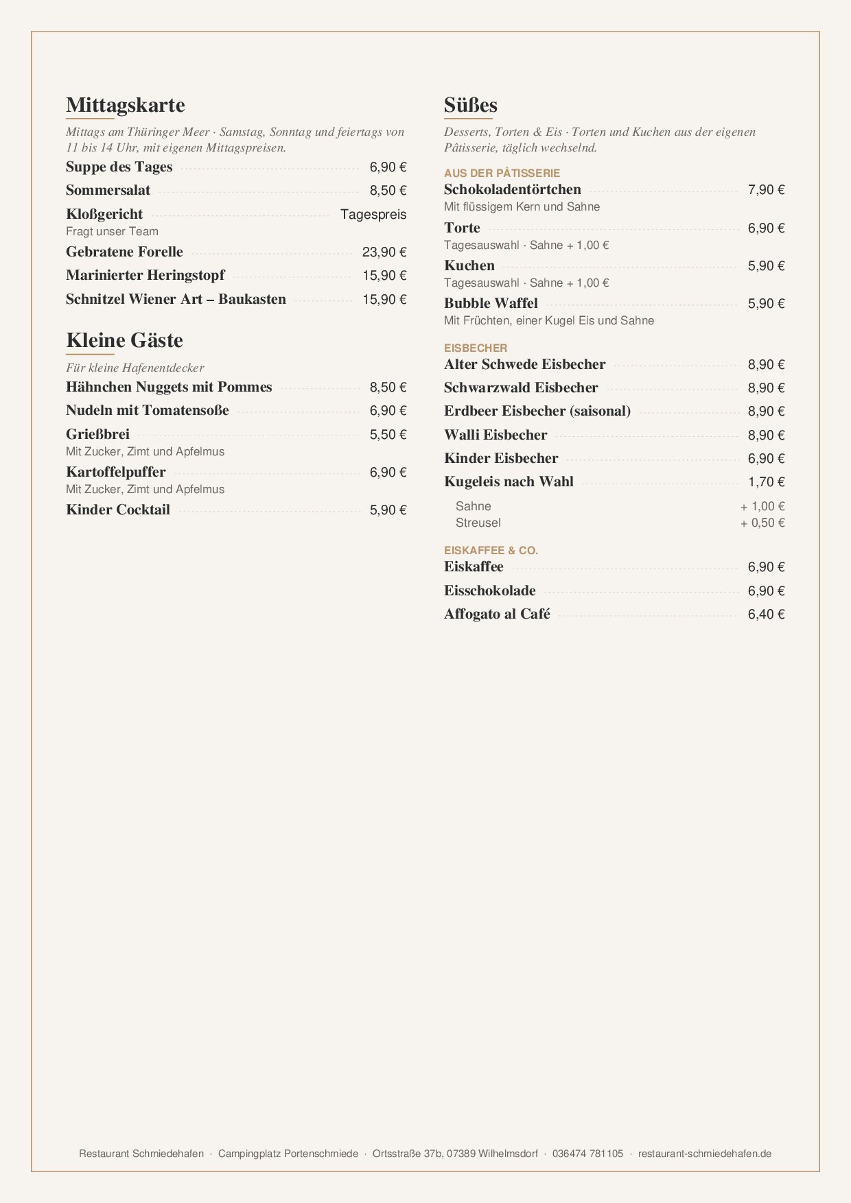 Speisekarte Restaurant Schmiedehafen in Wilhelmsdorf, Seite 2