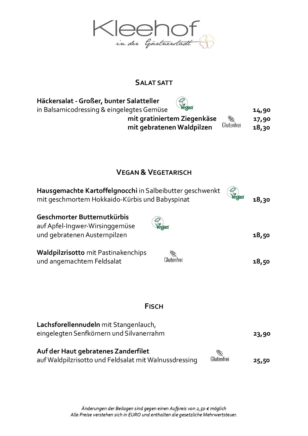 Speisekarte KLEEHOF in der Gärtnerstadt in Bamberg, Seite 3