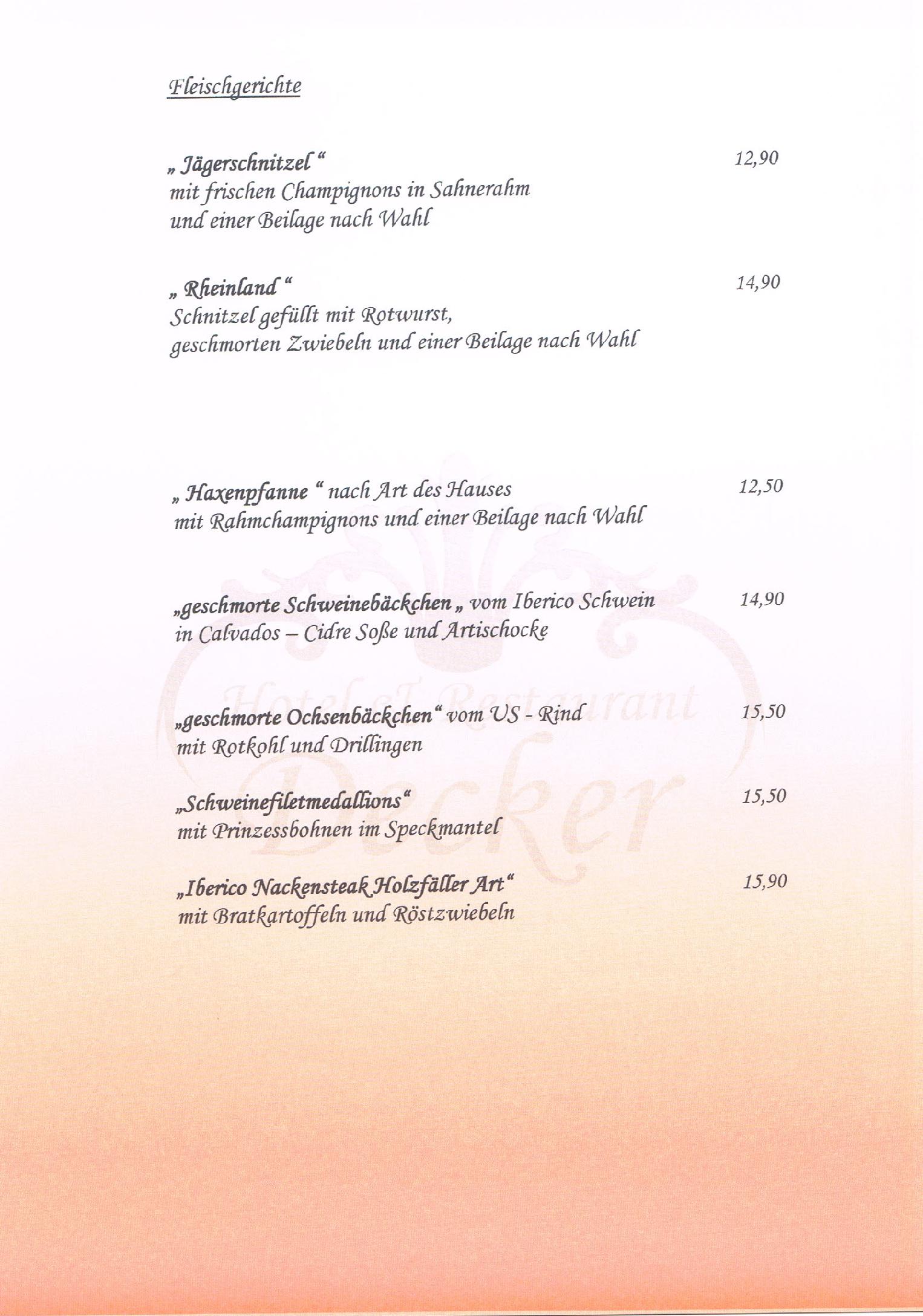 Speisekarte - Restaurant Decker in Düsseldorf - DeutschlandGourmet