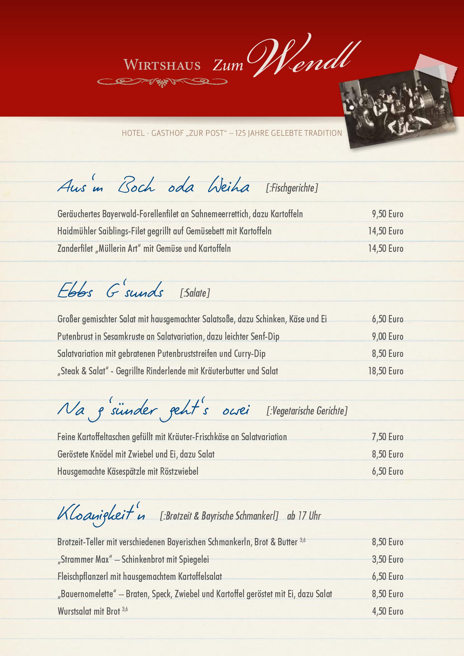 Speisekarte Restaurant Hotel Gasthof Zur Post In Freyung Deutschlandgourmet