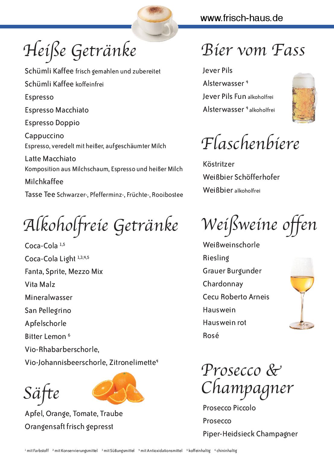 Speisekarte Restaurant FrischHaus in Hannover