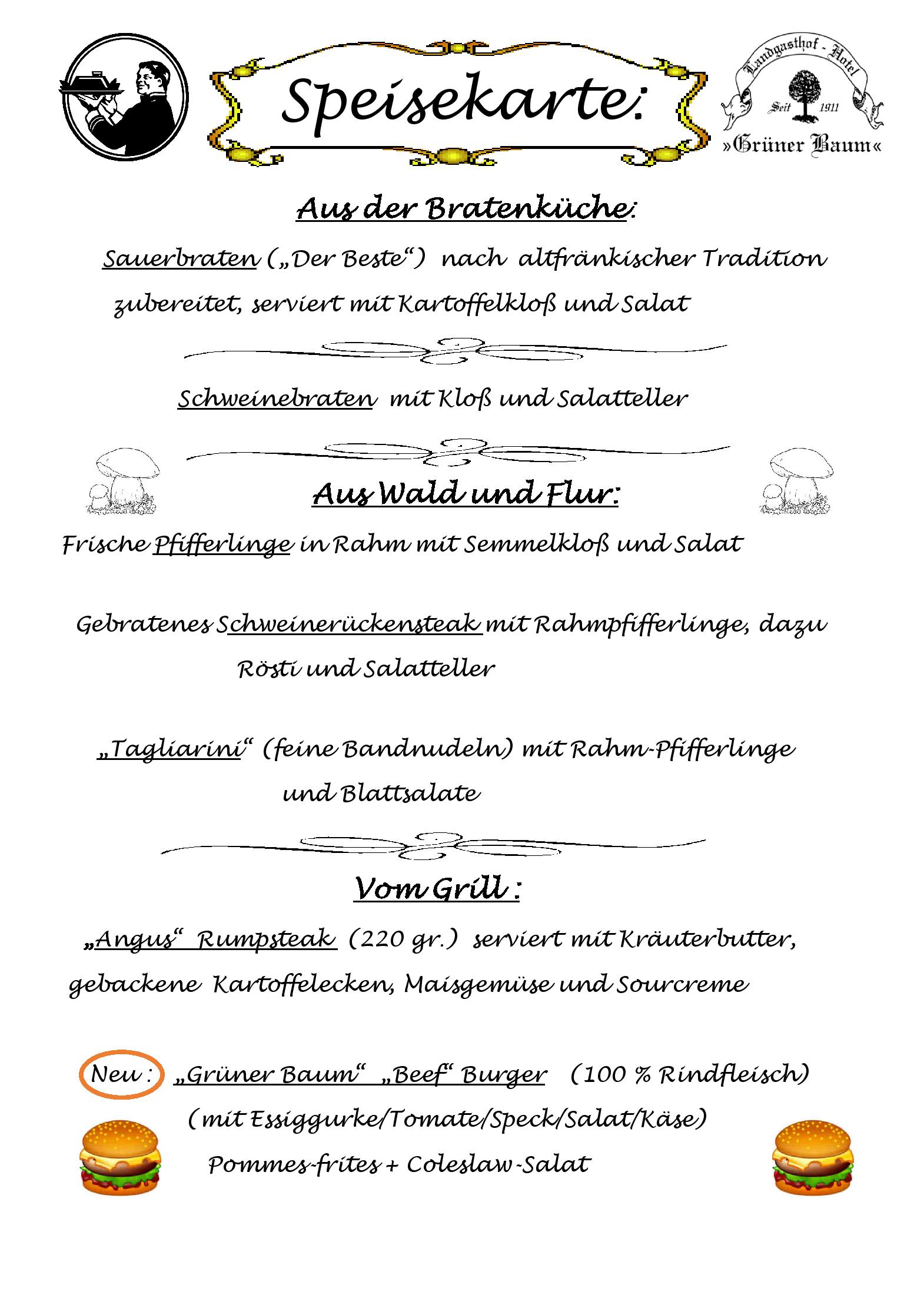 Speisekarte - Restaurant Grüner Baum in Nürnberg - DeutschlandGourmet