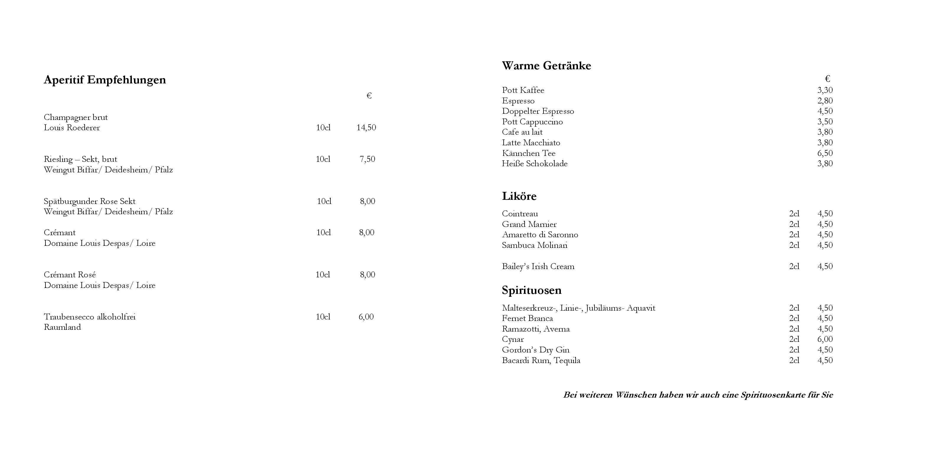 Speisekarte - Restaurant Kloster Hornbach in Hornbach - DeutschlandGourmet