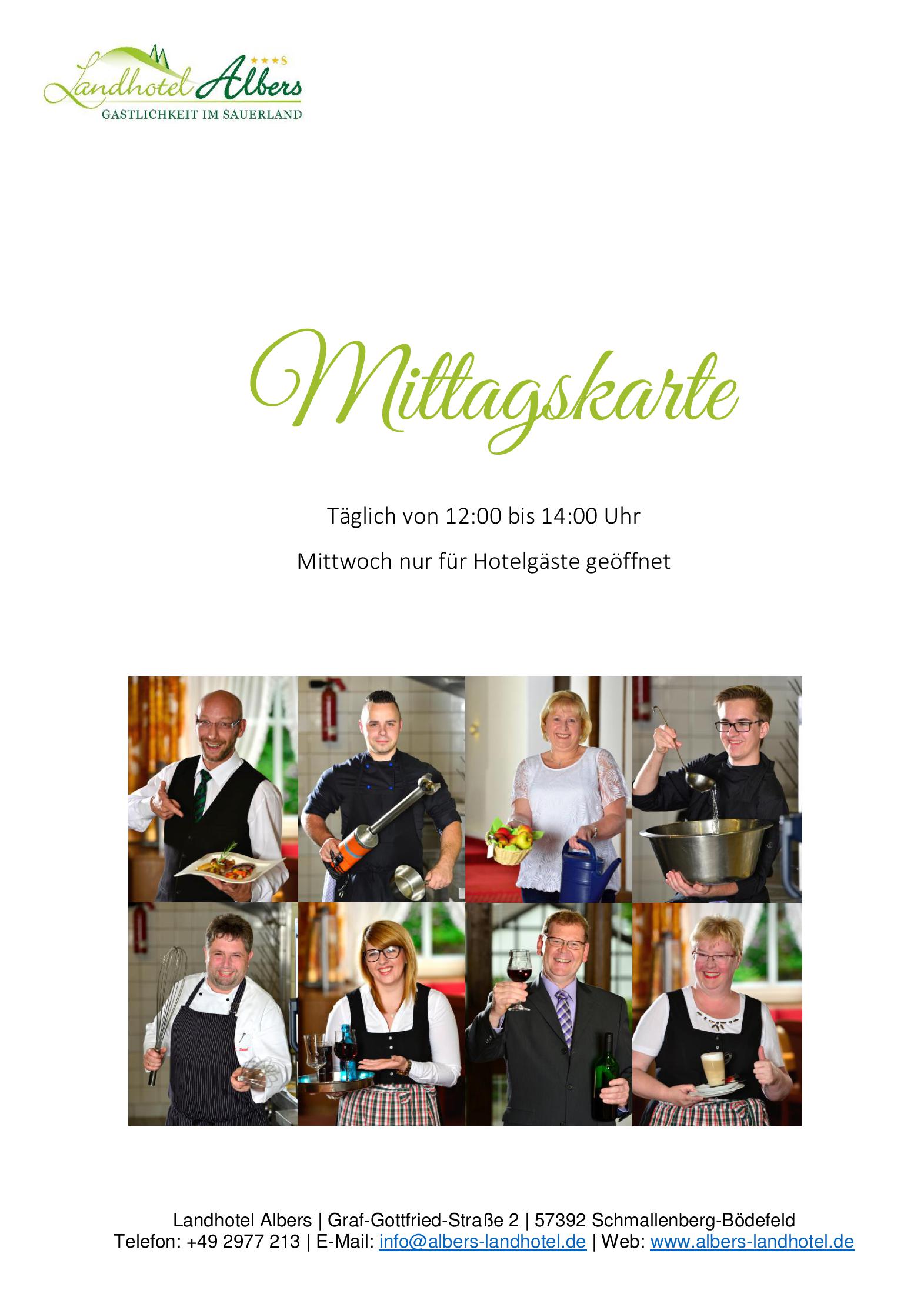 Speisekarte Restaurant Landhotel Albers in Schmallenberg