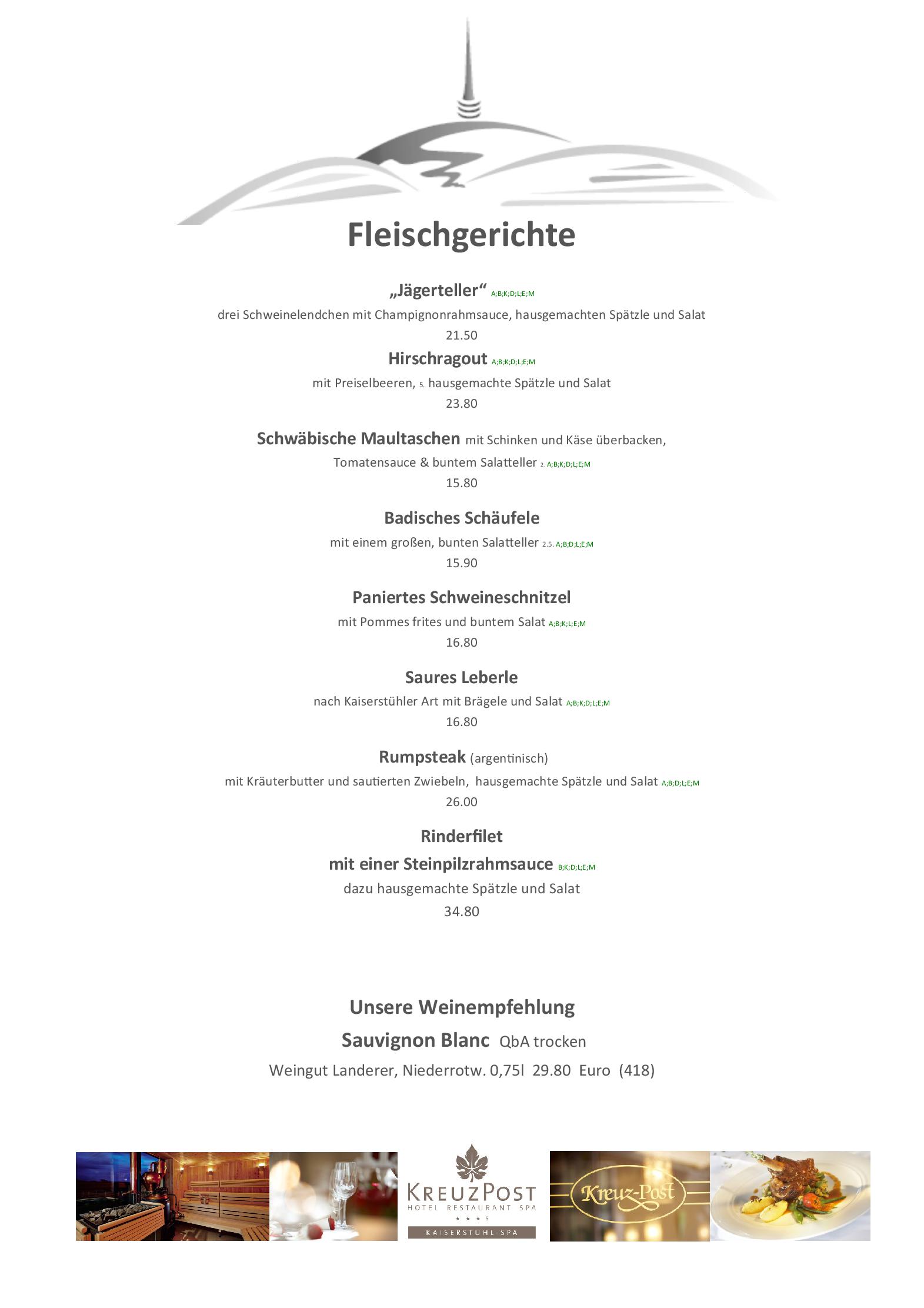 Speisekarte Kreuz Post Hotel Restaurant Spa In Vogtsburg Im Kaiserstuhl Deutschlandgourmet