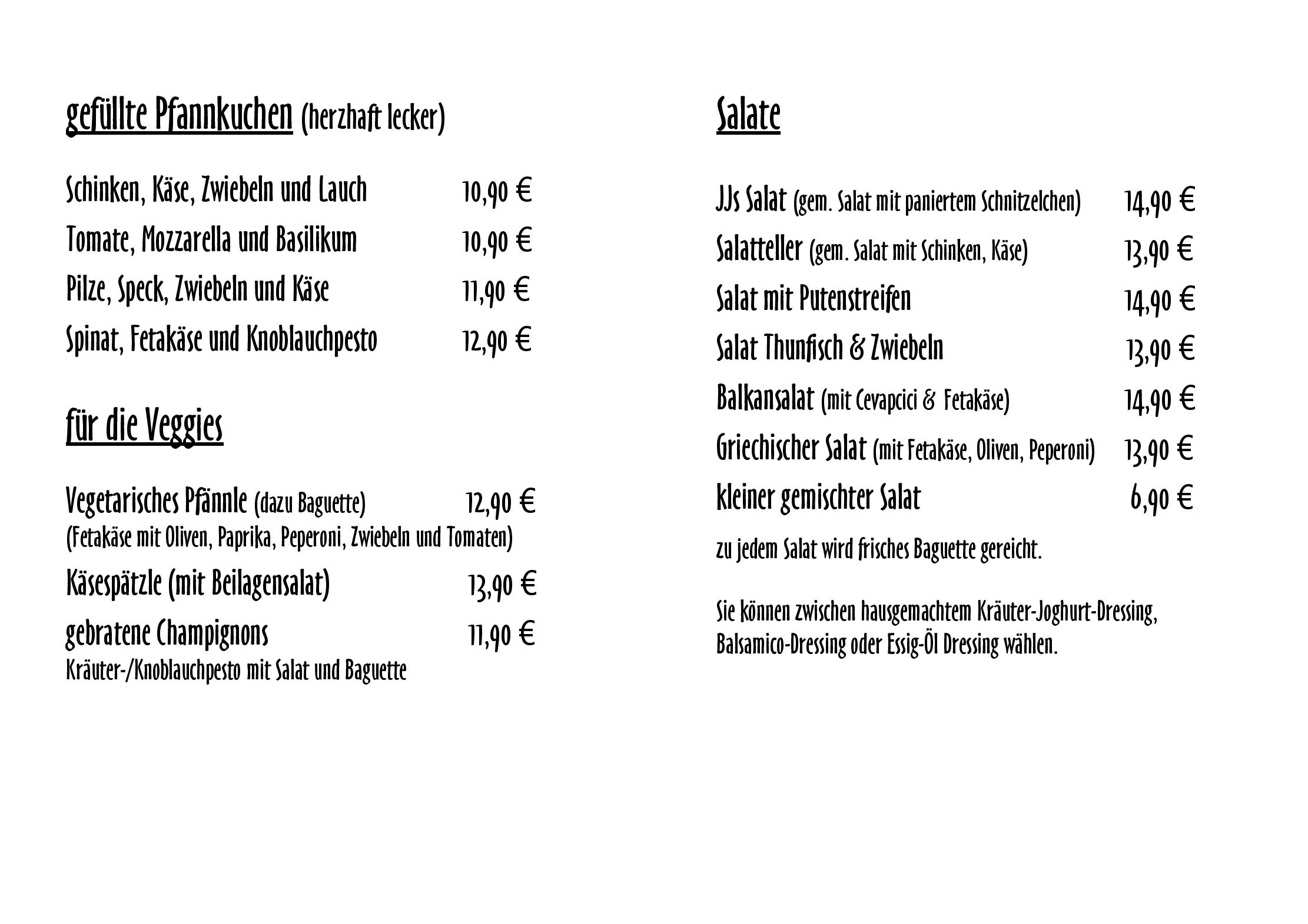 Speisekarte - Restaurant JJs Raugrund in Bad Wildbad - DeutschlandGourmet